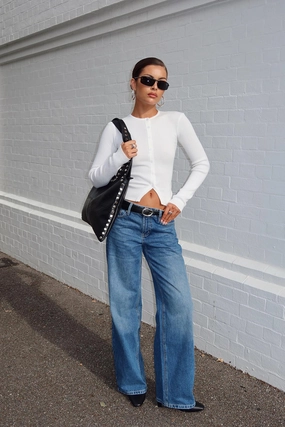 Serenitia Mid Rise Straight Leg Jeans Mid Blue Wash Tall Eco Friendly Fashion Lover Morning Stroll Day Off Fit