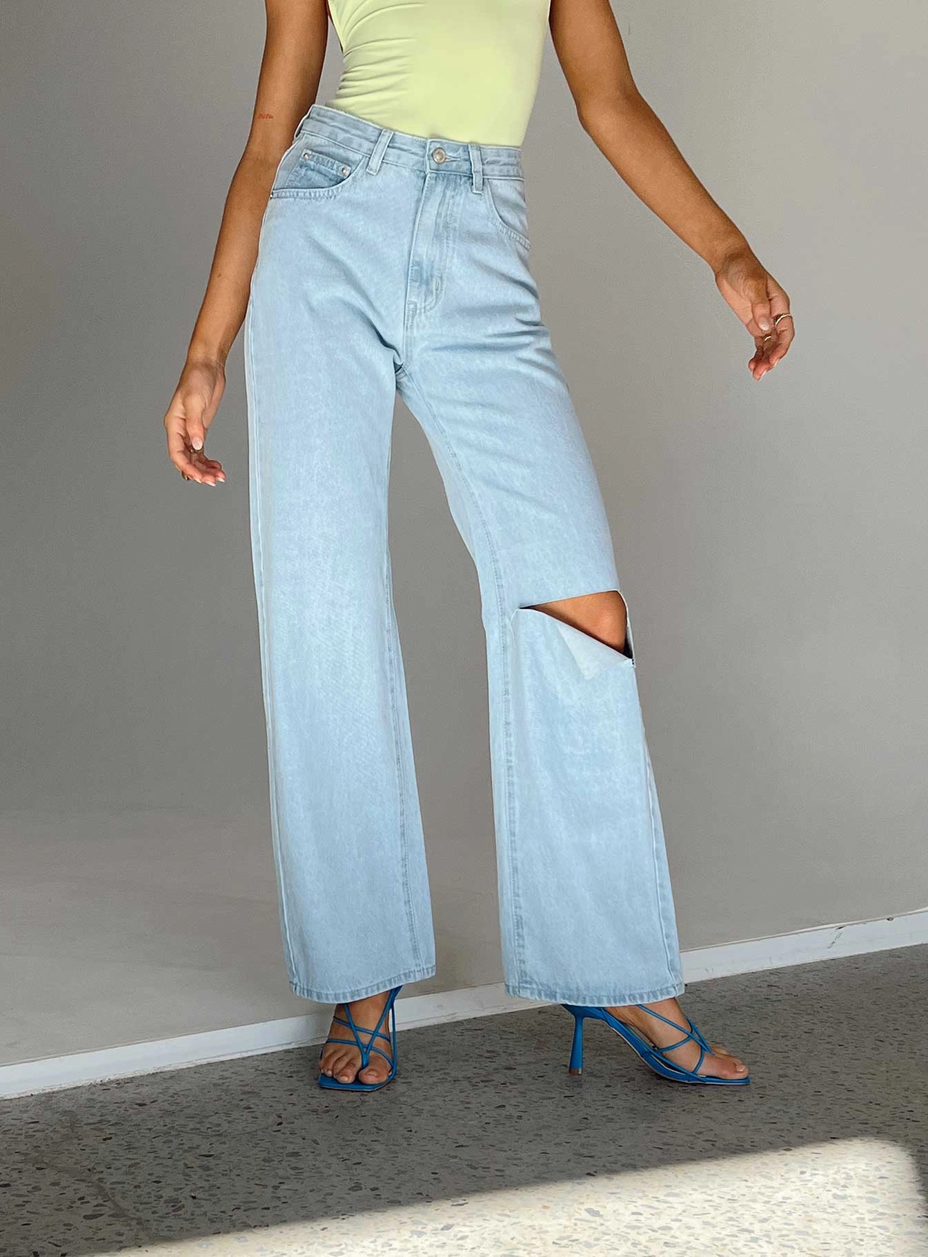 Sevina Wide Leg Denim Jeans Light Wash Office Friendly