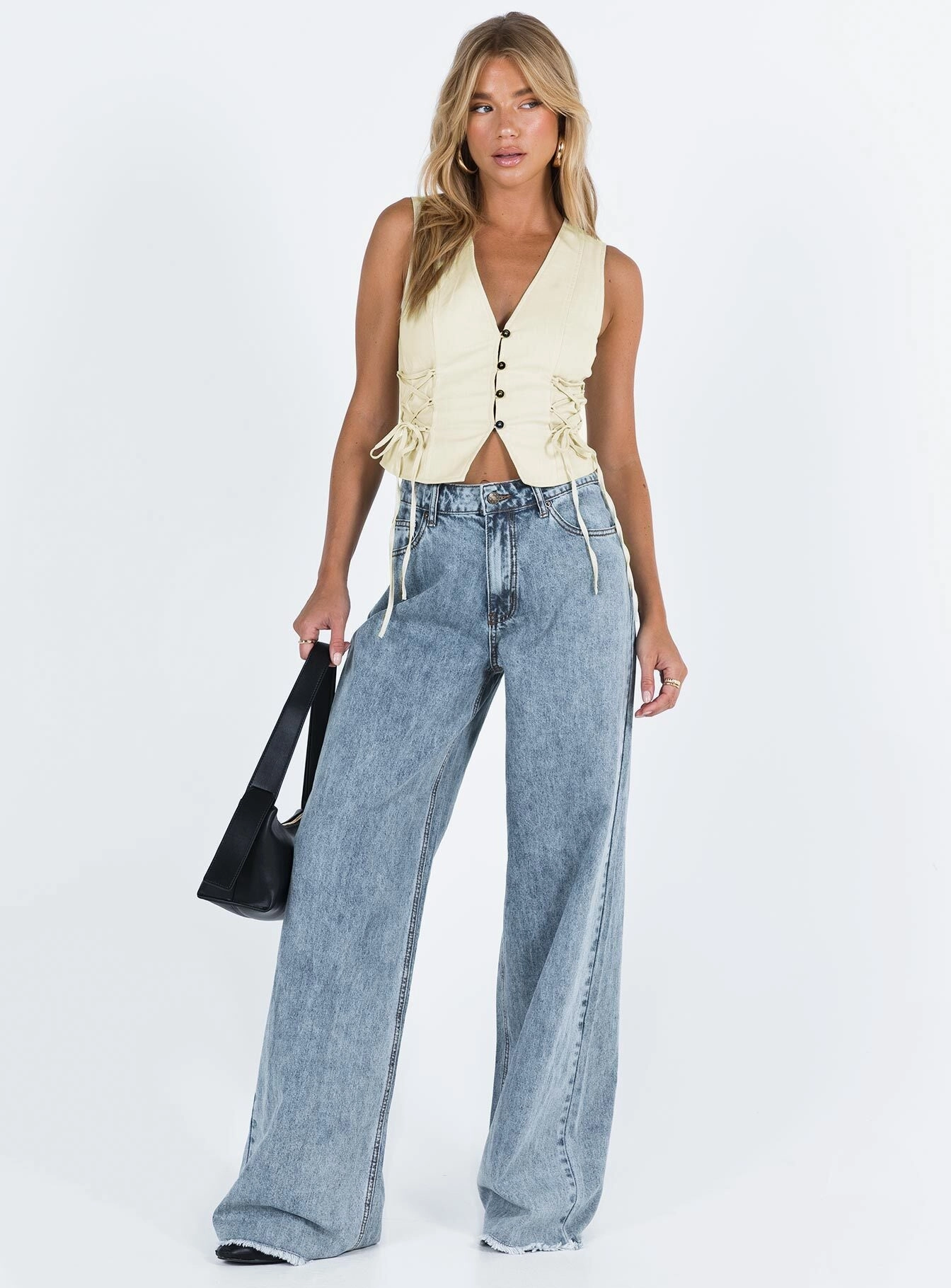 Eivissa High Rise Baggy Jeans Faded Denim Simple Aesthetic