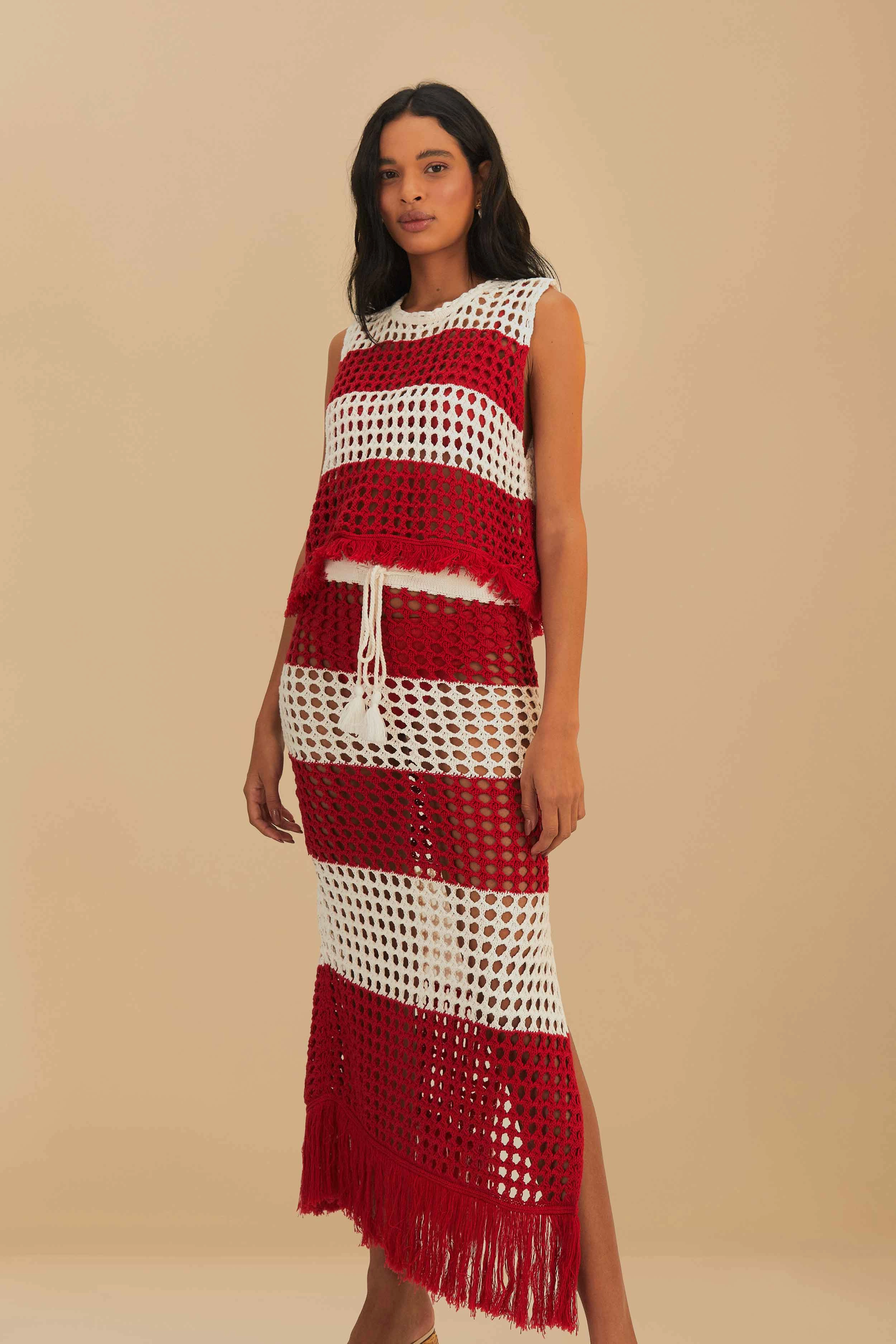 Vibrant Flow RED STRIPES CROCHET SKIRT