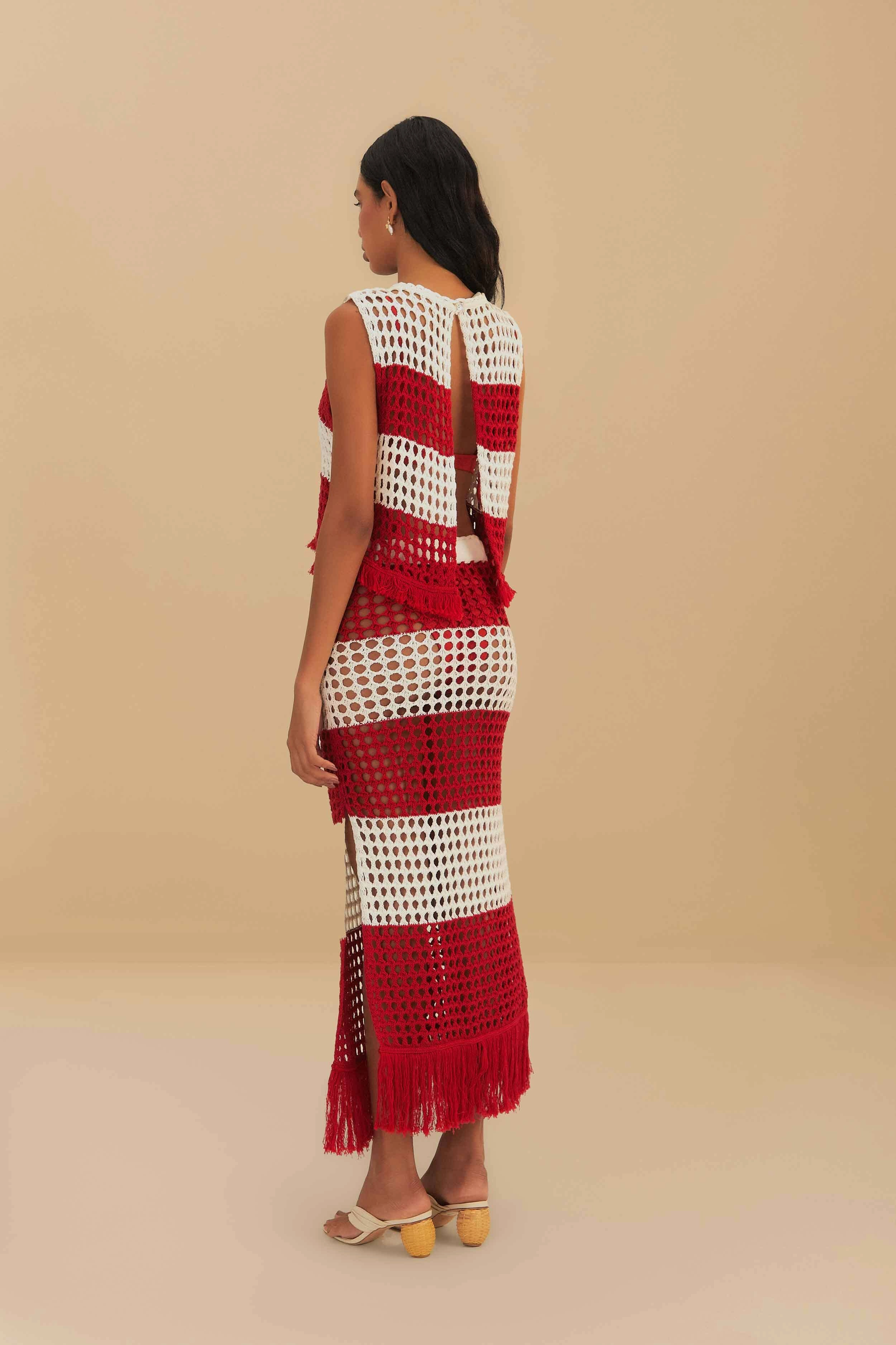 RED STRIPES CROCHET SKIRT Minimalist Chic