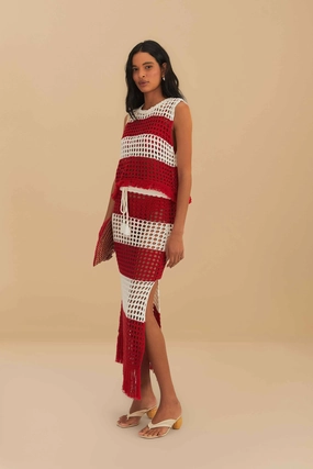 Bestseller Item Eco Friendly Dye RED STRIPES CROCHET SKIRT