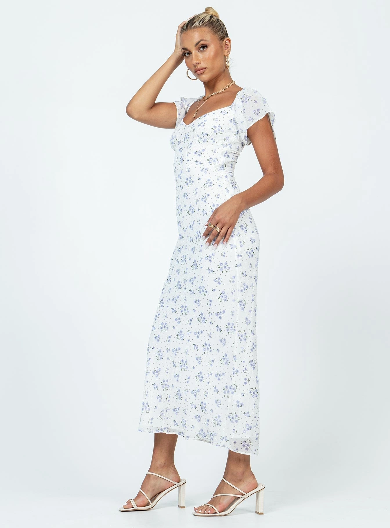 Ankle-length Cotton-Blend Hera Maxi Dress White Floral