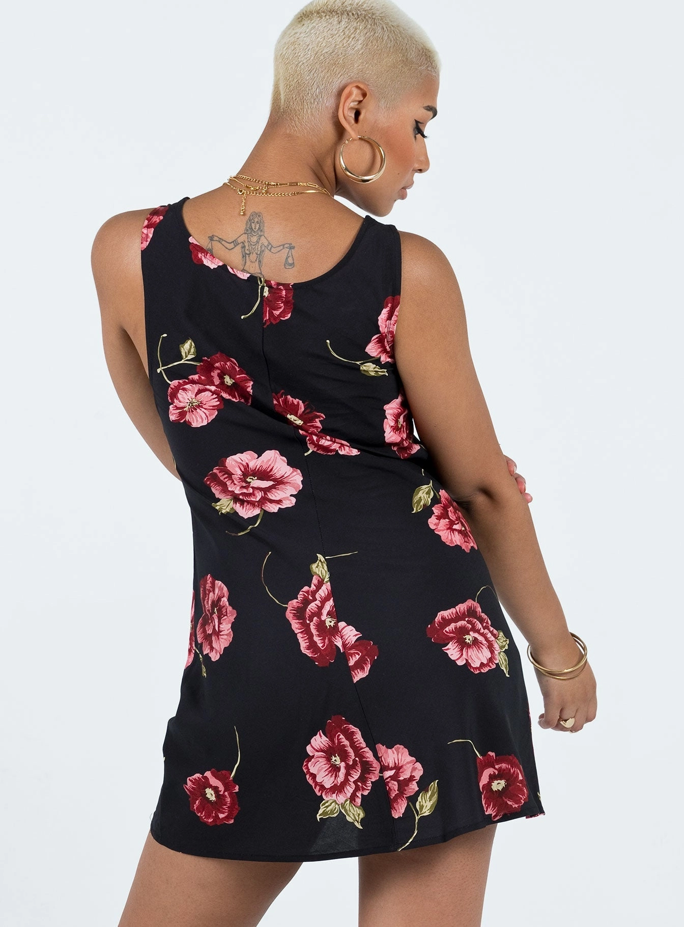 Elegant Touch Fashion Layer Shelli Vintage Floral Mini Dress Black / Multi