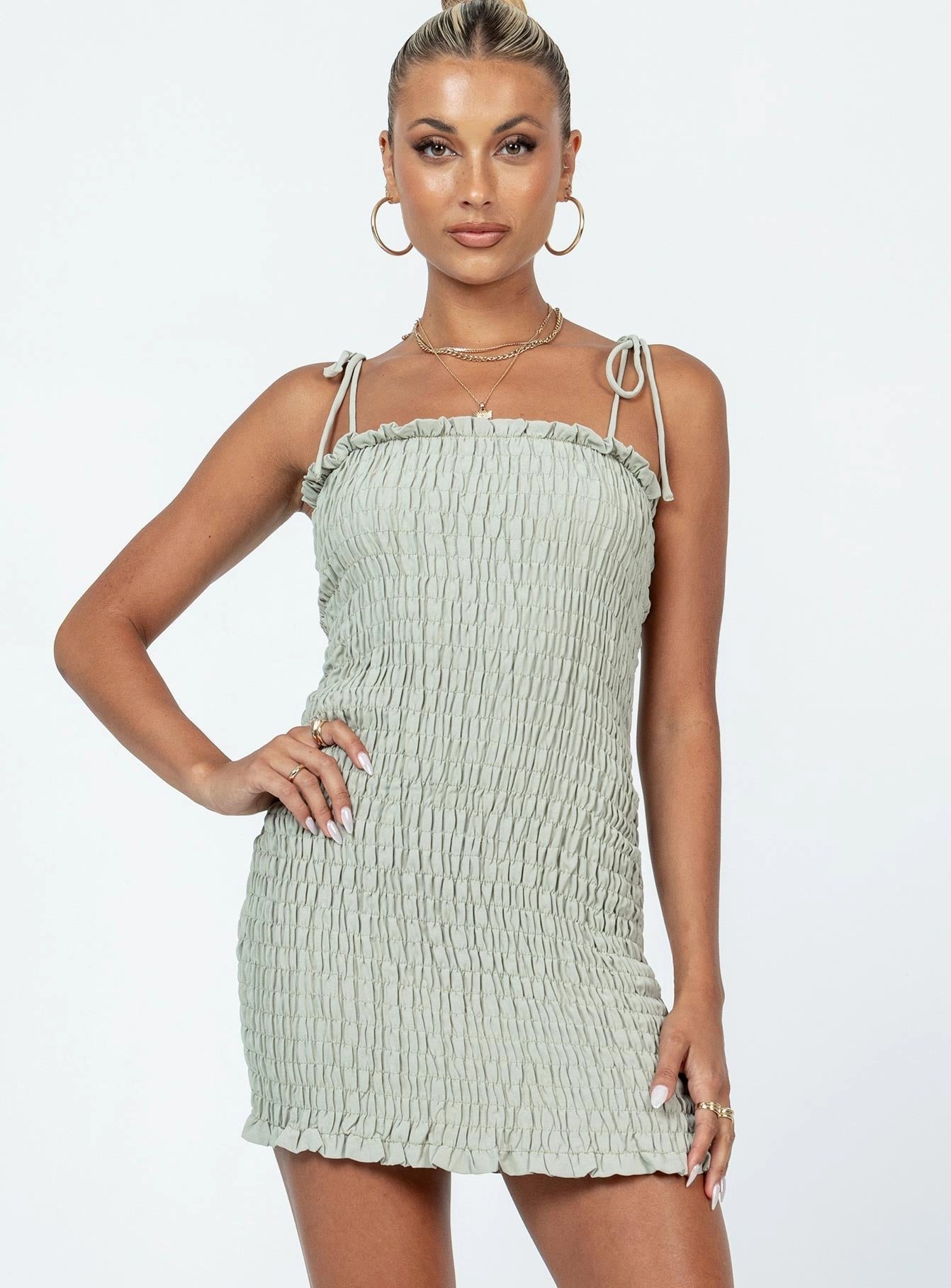 Sherry Mini Dress Sage Satin Fabric