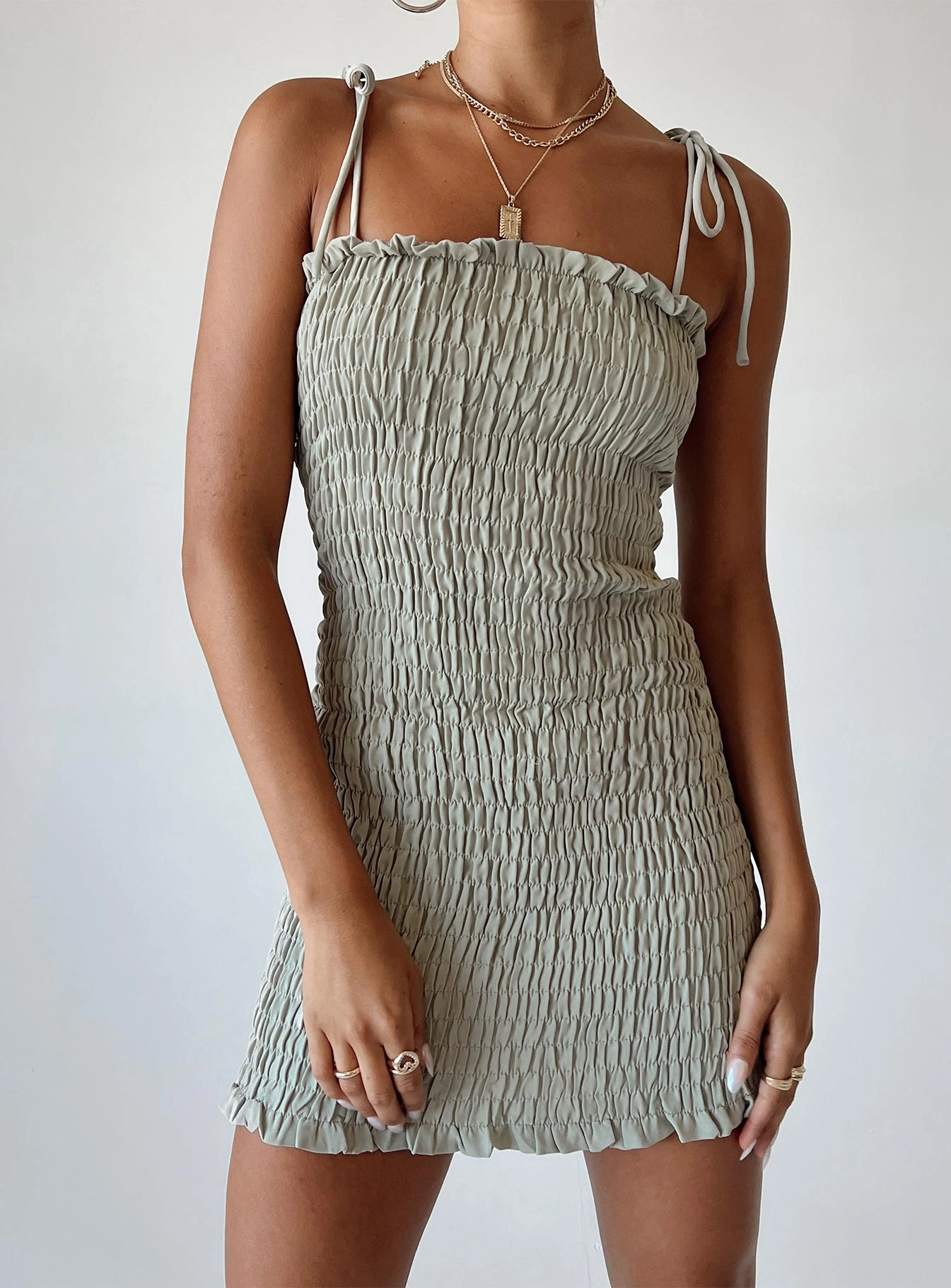Layered Design Sherry Mini Dress Sage