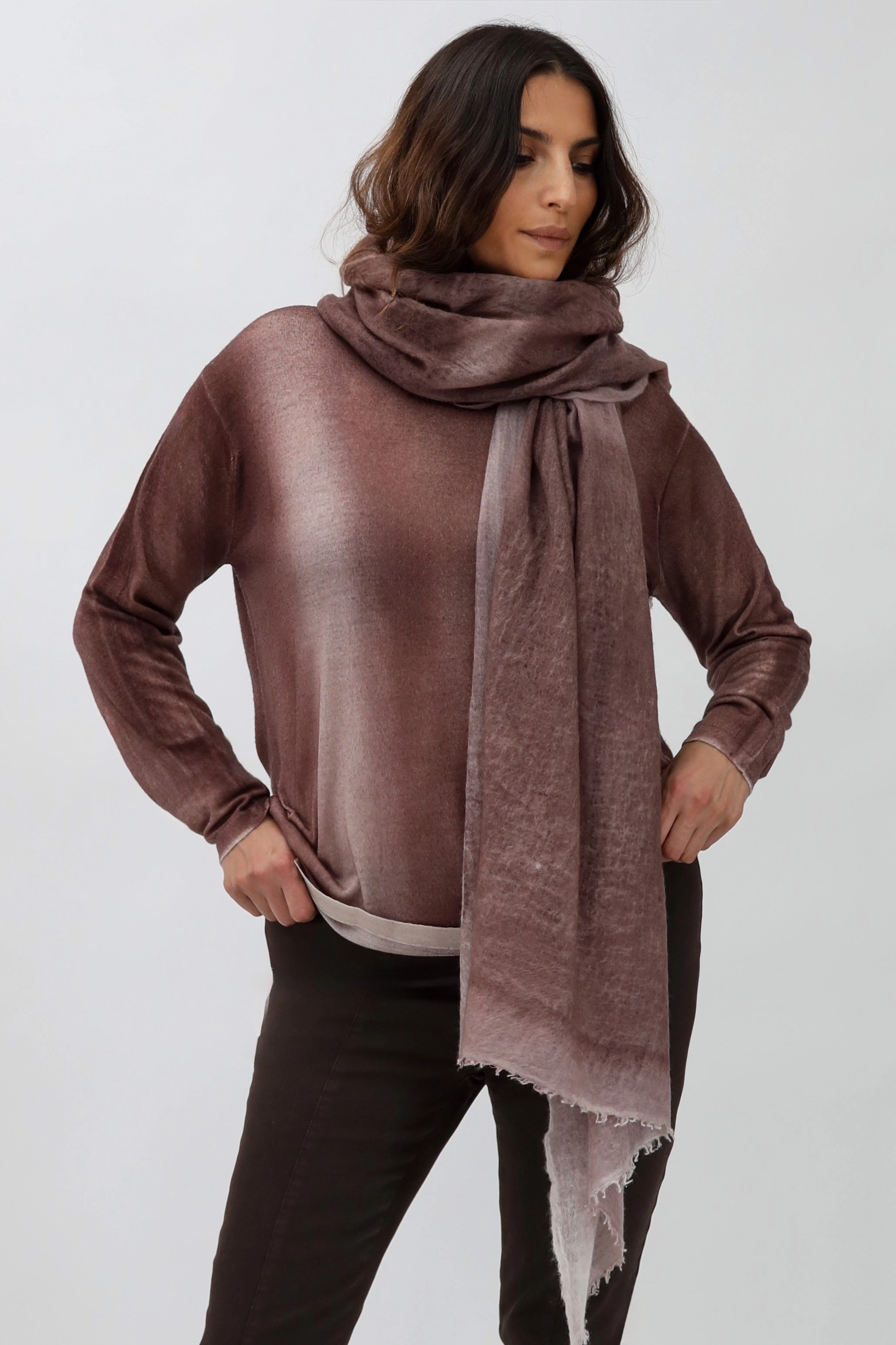 SHILOH CREW IN HAND-DYED CASHMERE CHOCOLATE PECAN Chill Comfort Winter Day Comfort
