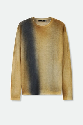 SHILOH CREW IN HAND-DYED CASHMERE GOLD CHARCOAL STRIPE Quick Comfort Fit