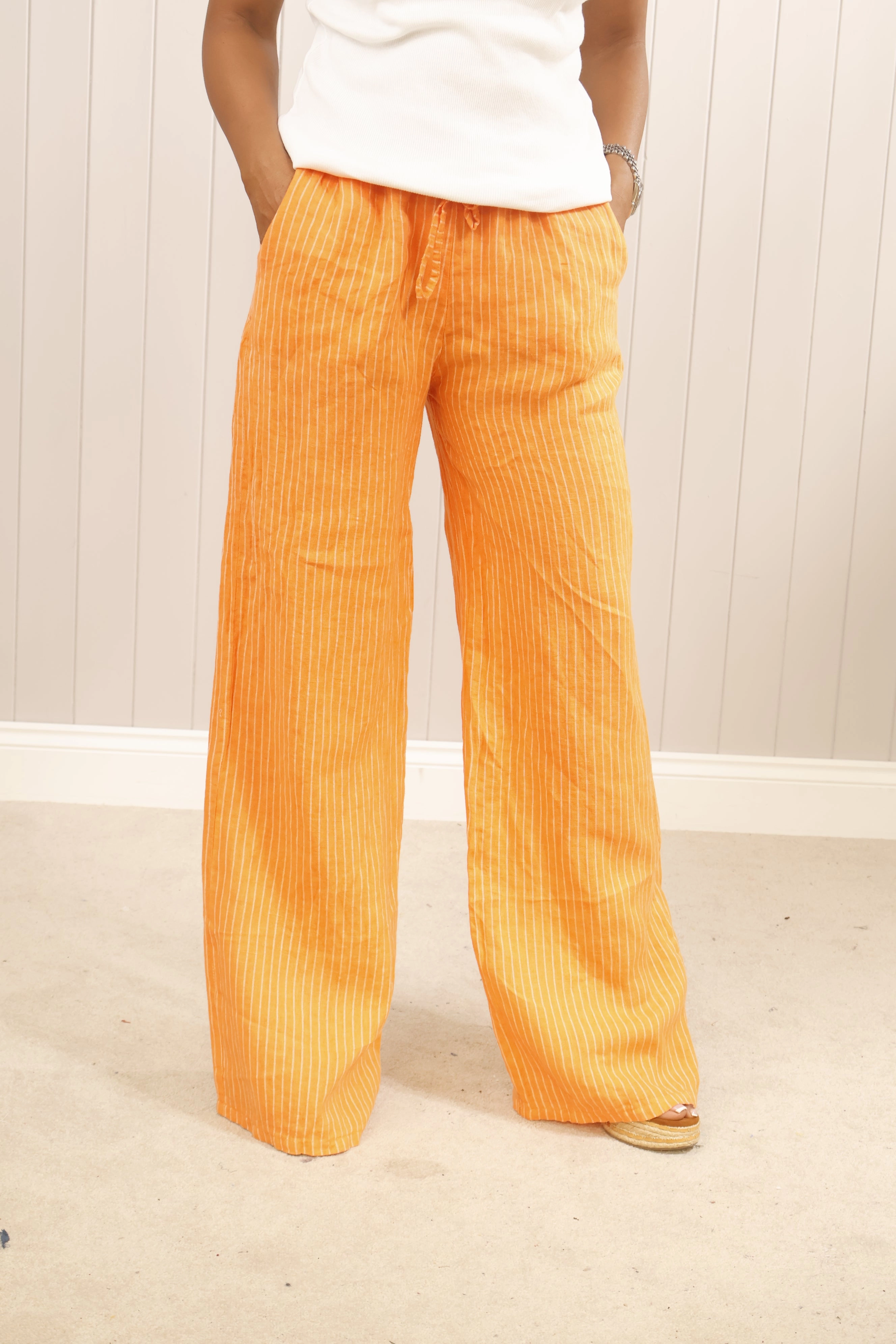Shiloh Stripe Linen Trousers Tangerine SeamlessConstruction