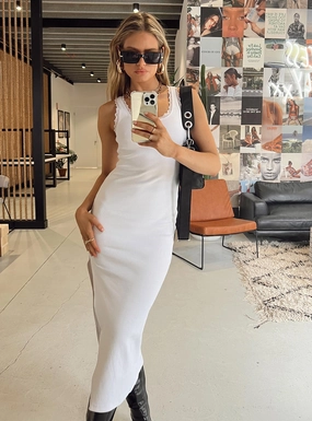 Ebony Midi Dress White Bless Touch Neutral Tones