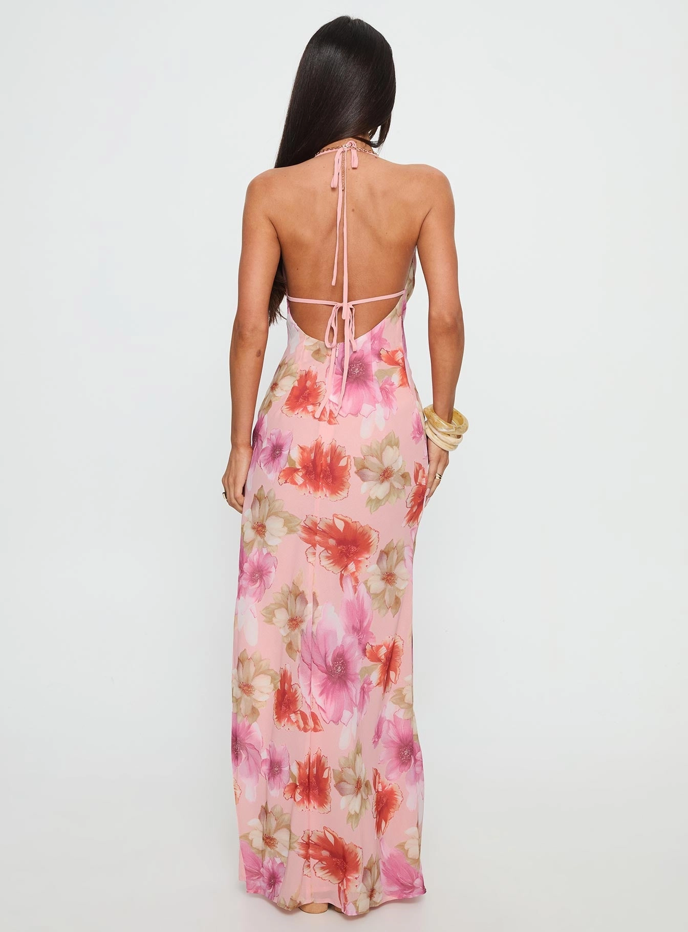 Cotton-Blend Smart and Stylish Sibellah Beaded Cowl Neck Maxi Dress Pink Multi