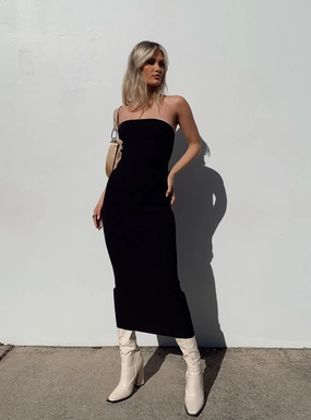 Joslin Strapless Maxi Dress Black Pocket-Detail