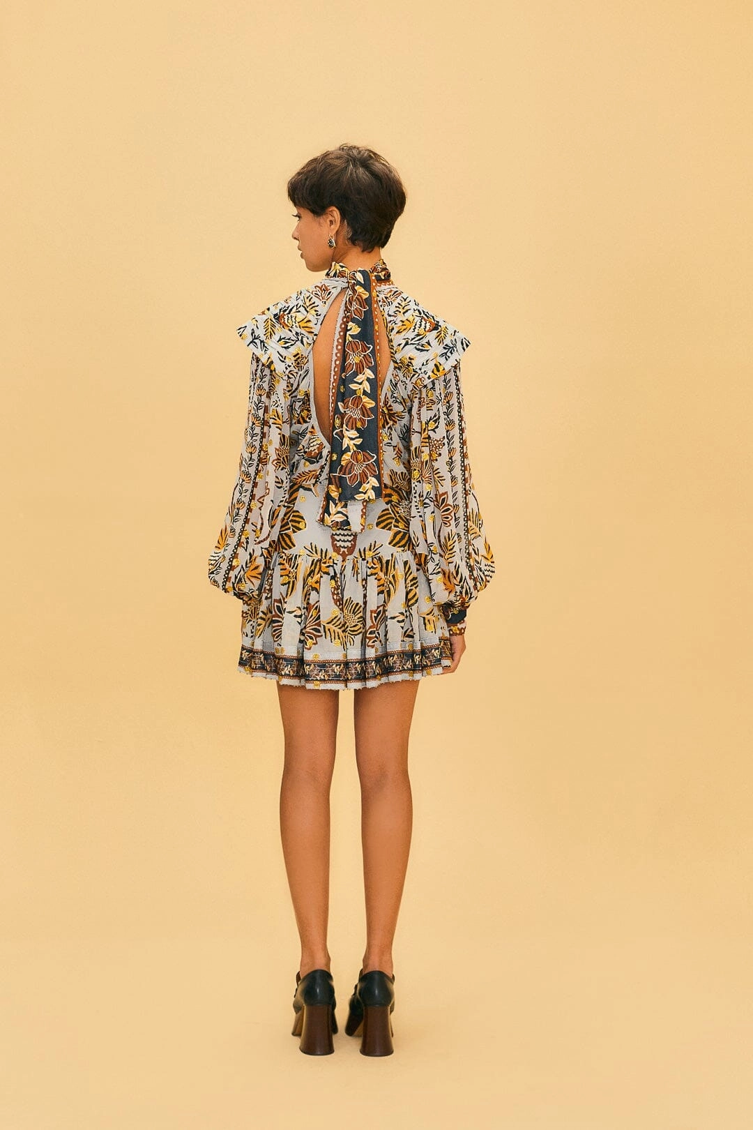 Statement Color Silver Floral Tapestry Mini Skirt