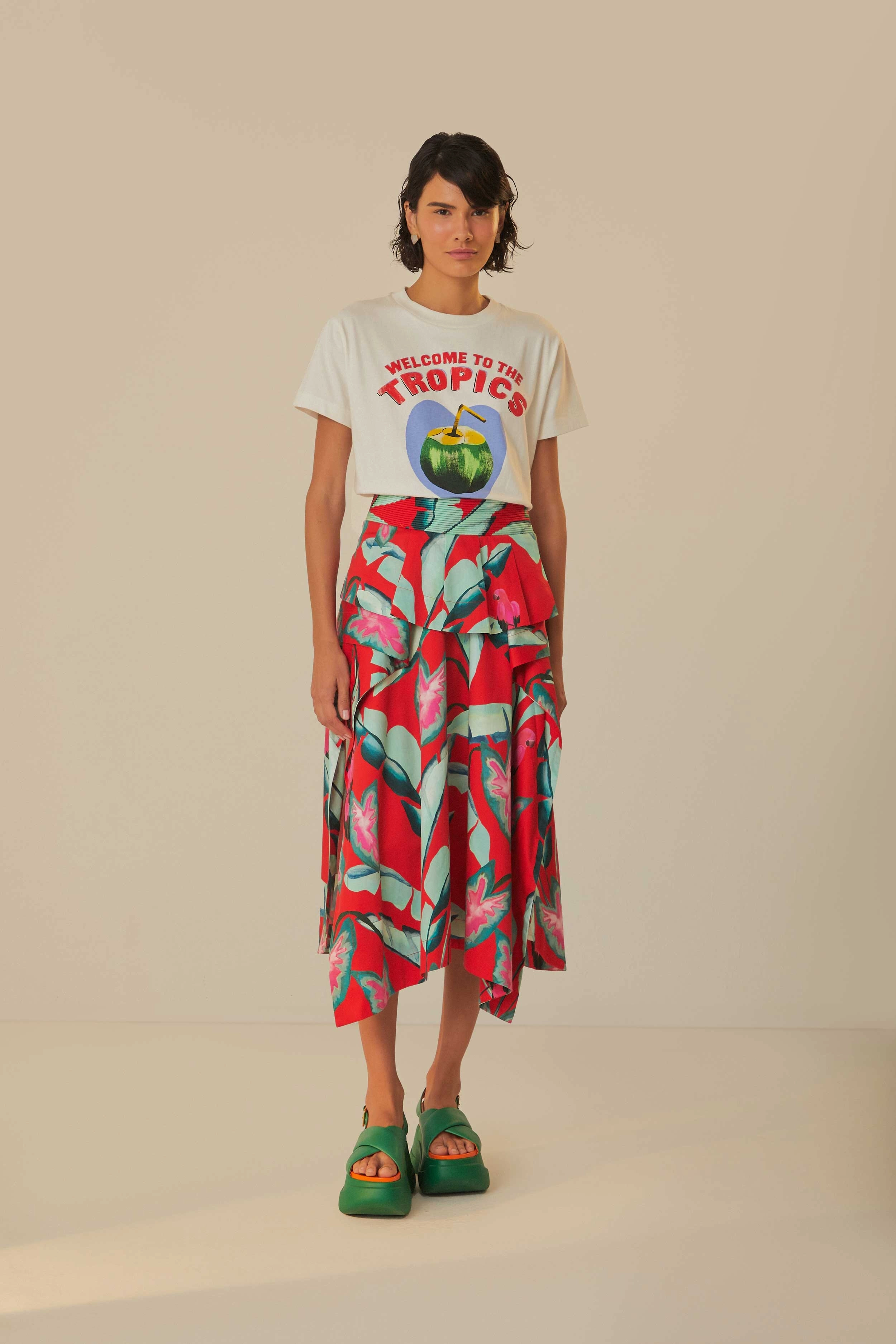 Breathable and Comfortable White Welcome To The Tropics Organic Cotton T-Shirt