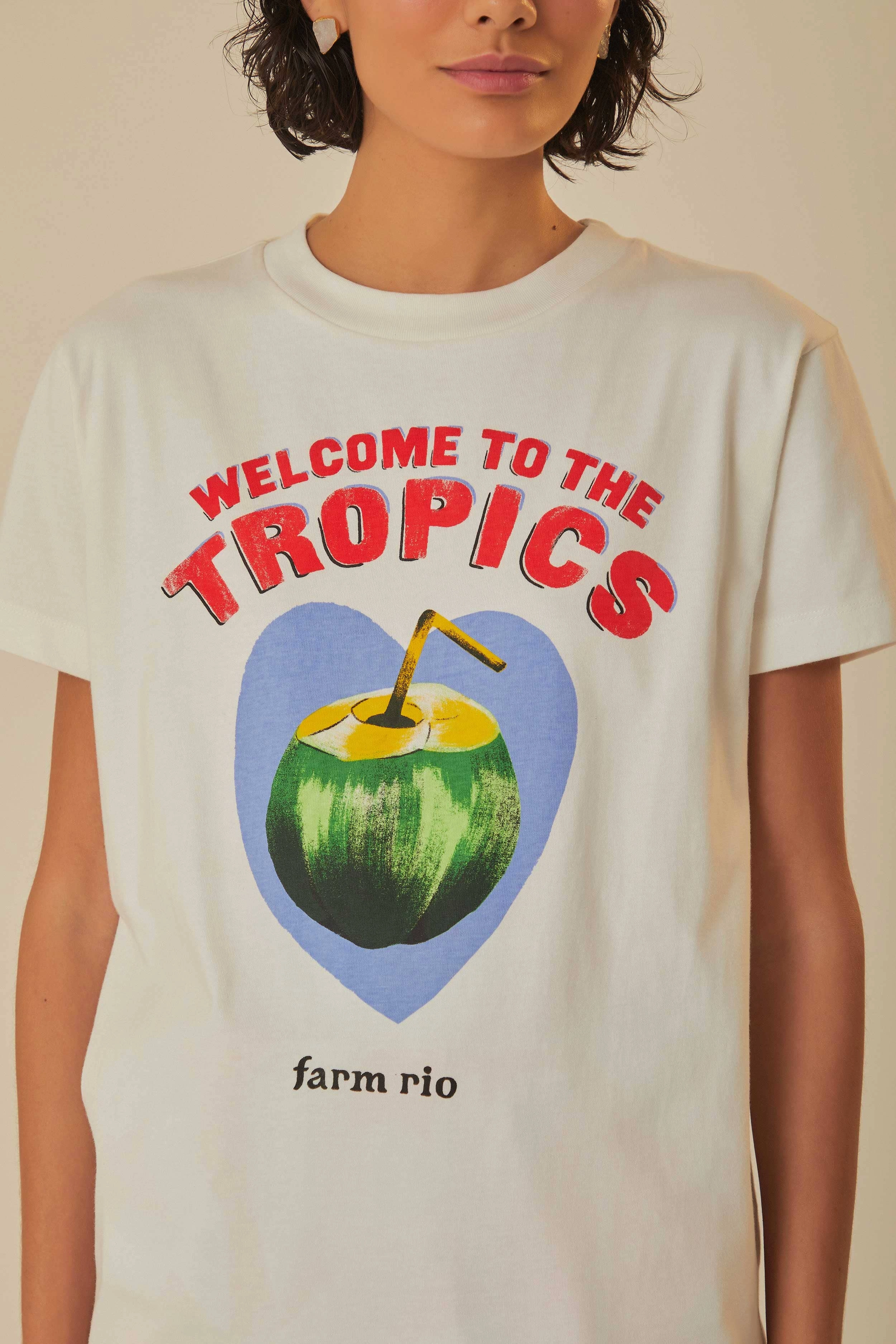 Layering Piece Water Based Ink White Welcome To The Tropics Organic Cotton T-Shirt