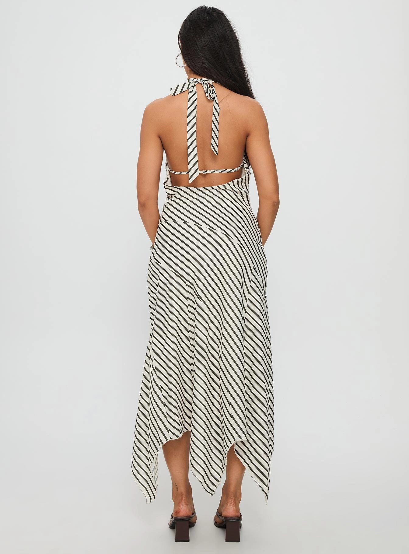 Tall Girl Junipa Halter Asymmetrical Maxi Dress White Stripe