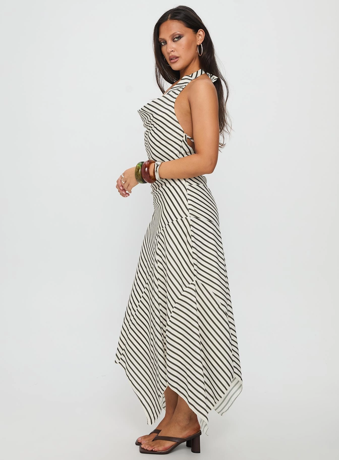 Casual Pick Junipa Halter Asymmetrical Maxi Dress White Stripe
