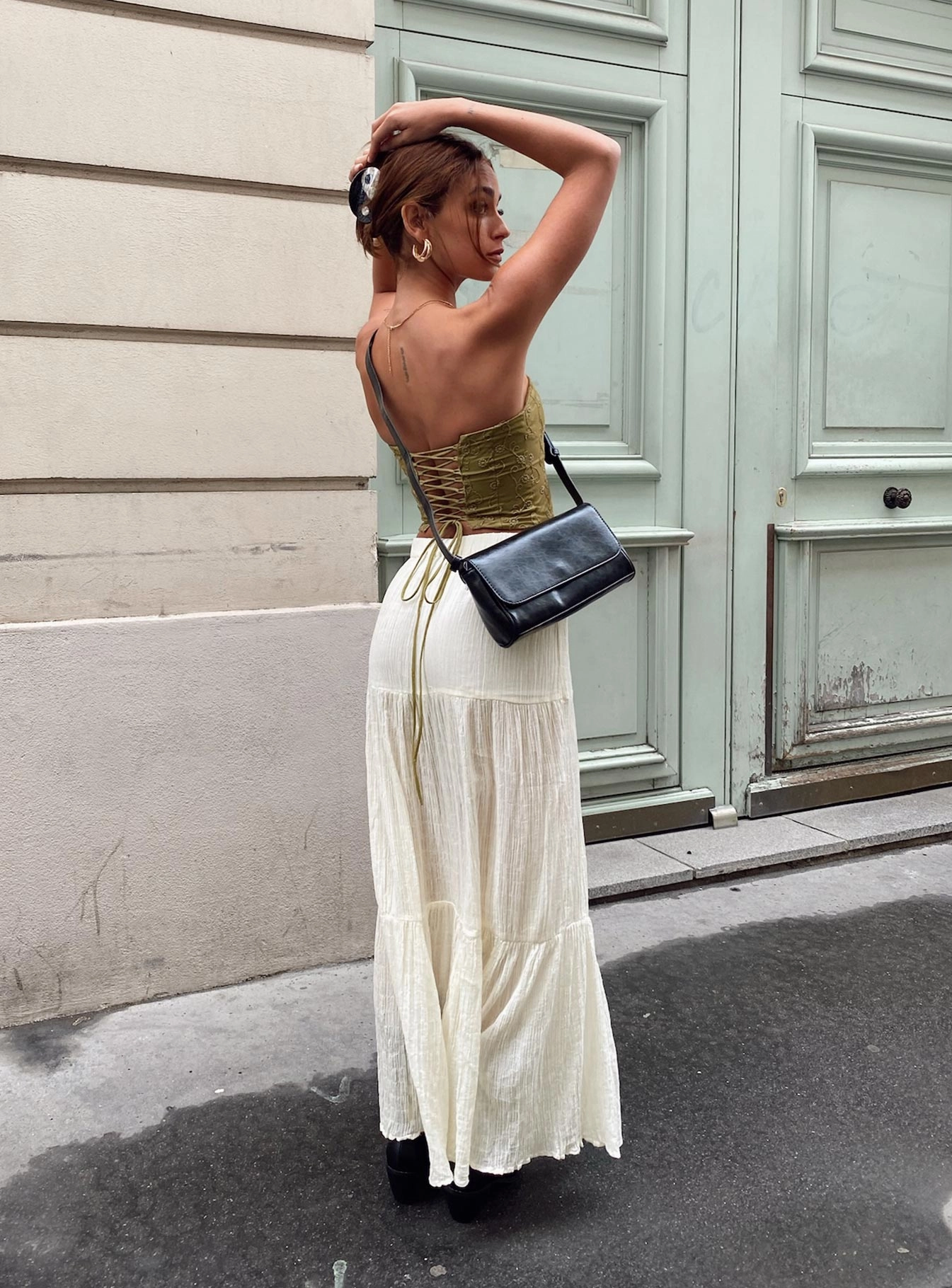 Gilchrist Low Rise Maxi Skirt Ivory Diagonal Slit Comfortable Feel