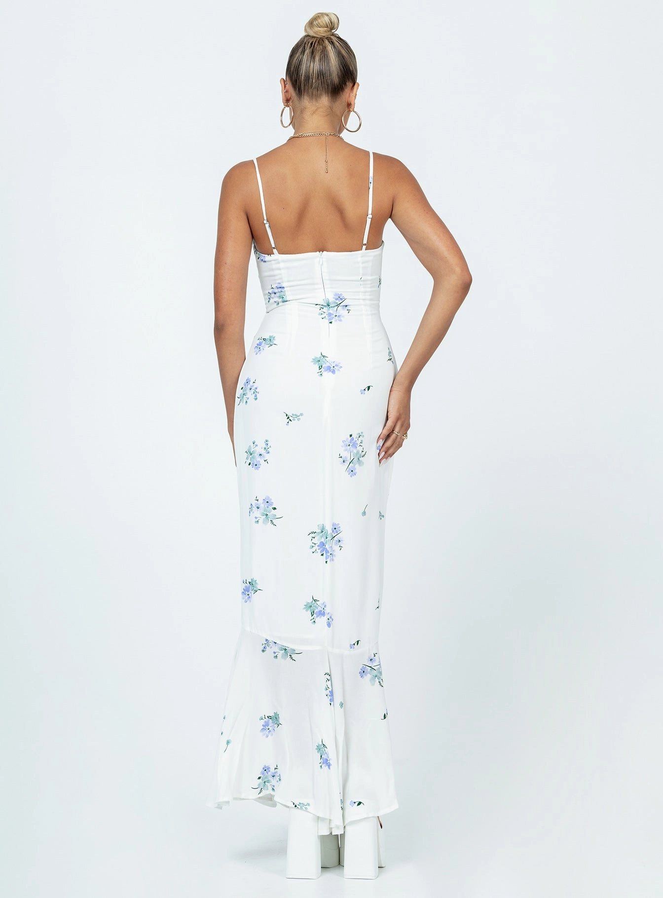 Side Ruching Sing Along Maxi Dress White / Blue