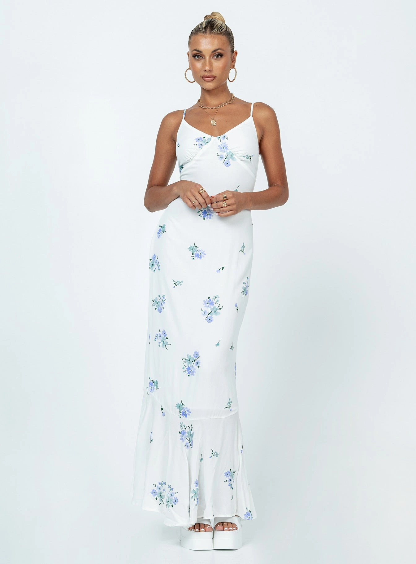 Ruffle-Detail Sing Along Maxi Dress White / Blue