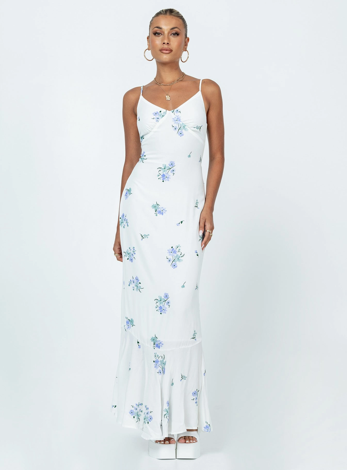 Sing Along Maxi Dress White / Blue Functional Layer