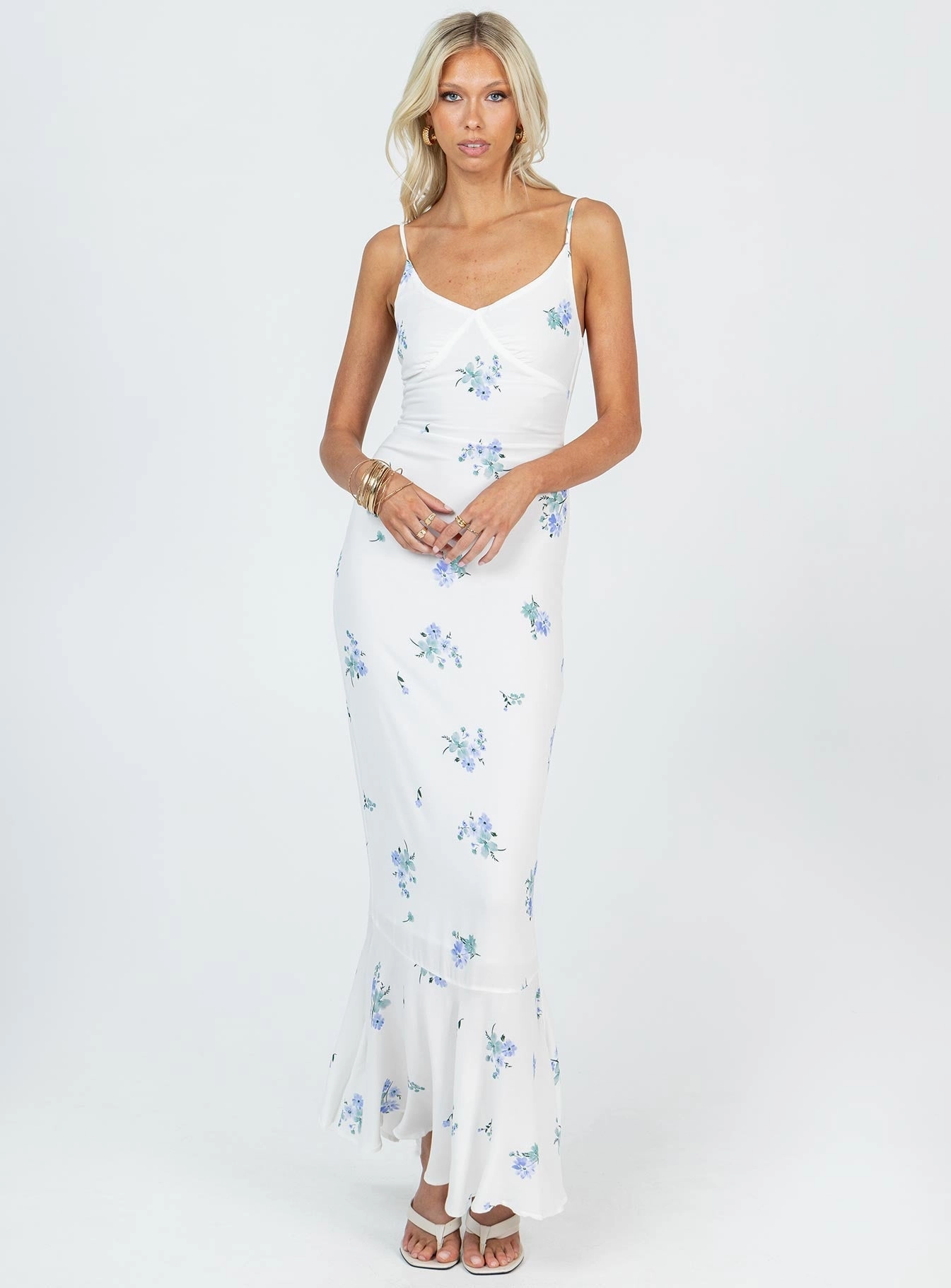 Sing Along Maxi Dress White / Blue Tall Breezy Mood Silky Shape