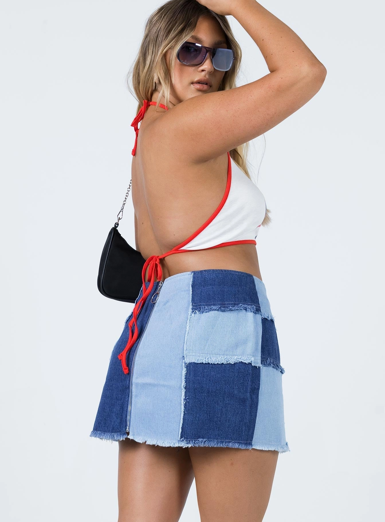 Sirena Patchwork Denim Mini Skirt Contemporary Mood