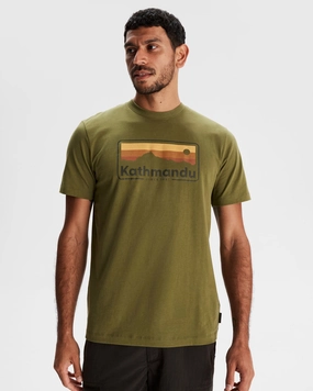 NonRestrictive Cut Fit Design Men's Kathmandu Logo 70's Organic Cotton T-shirt - Dark Fern