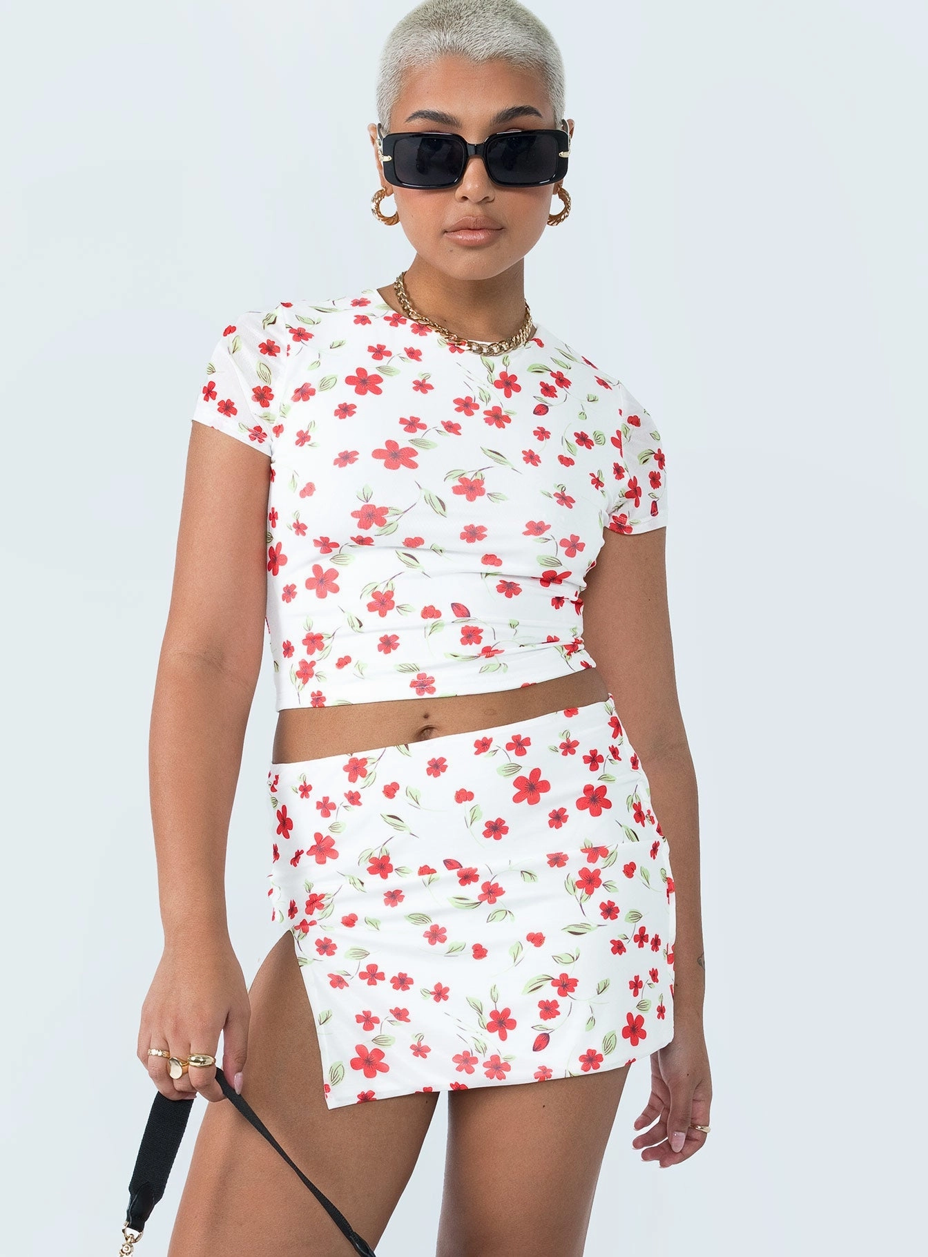 Crisscross Details Bold Move Mini Skirt White Floral