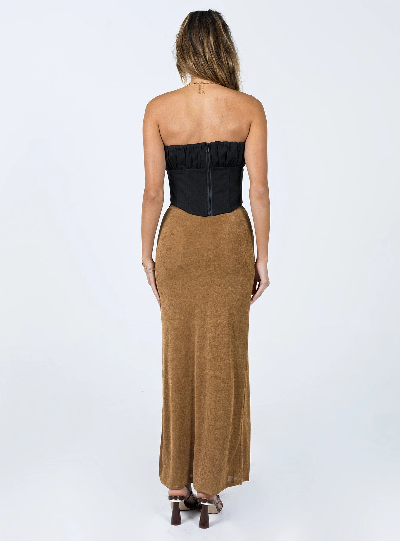 Harriette Maxi Skirt Brown ribbed texture