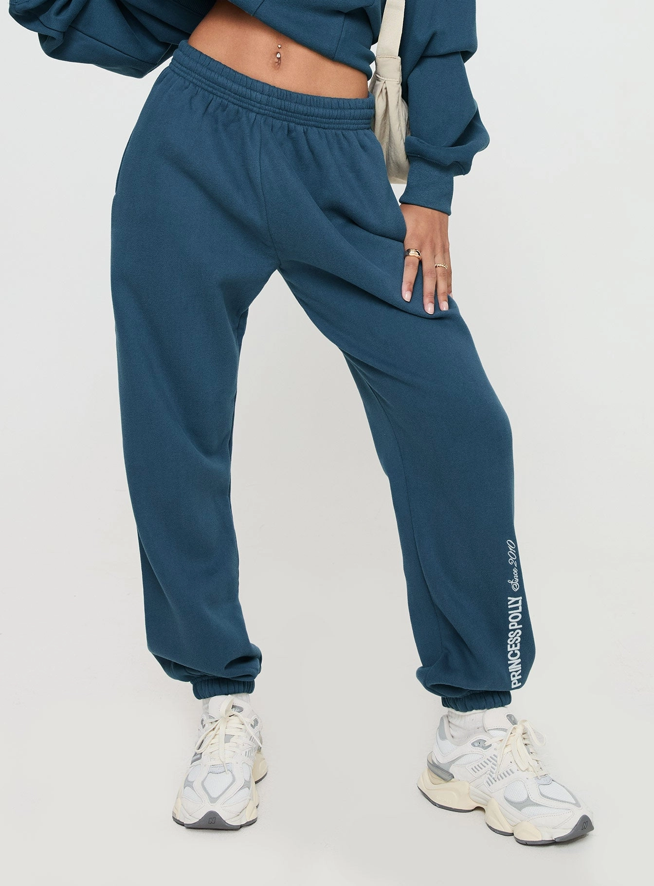 Princess Polly Track Pants Block / Cursive Text Slate Breathable Wear Fit