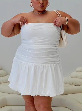 Formal Choice Glamour Girl Strapless Bubble Hem Mini Dress White Curve