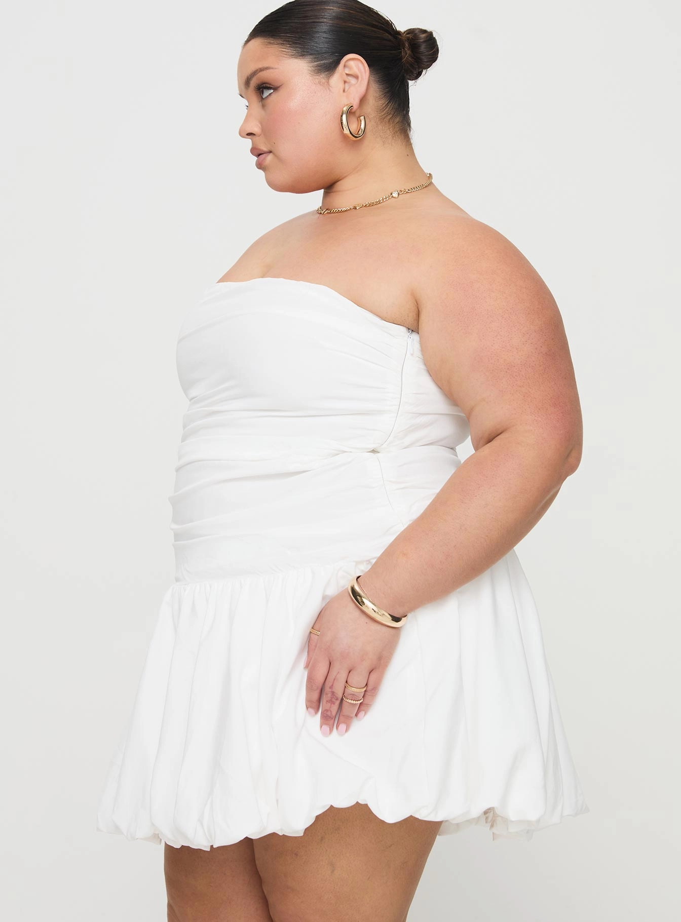 Glamour Girl Strapless Bubble Hem Mini Dress White Curve Easy Layers