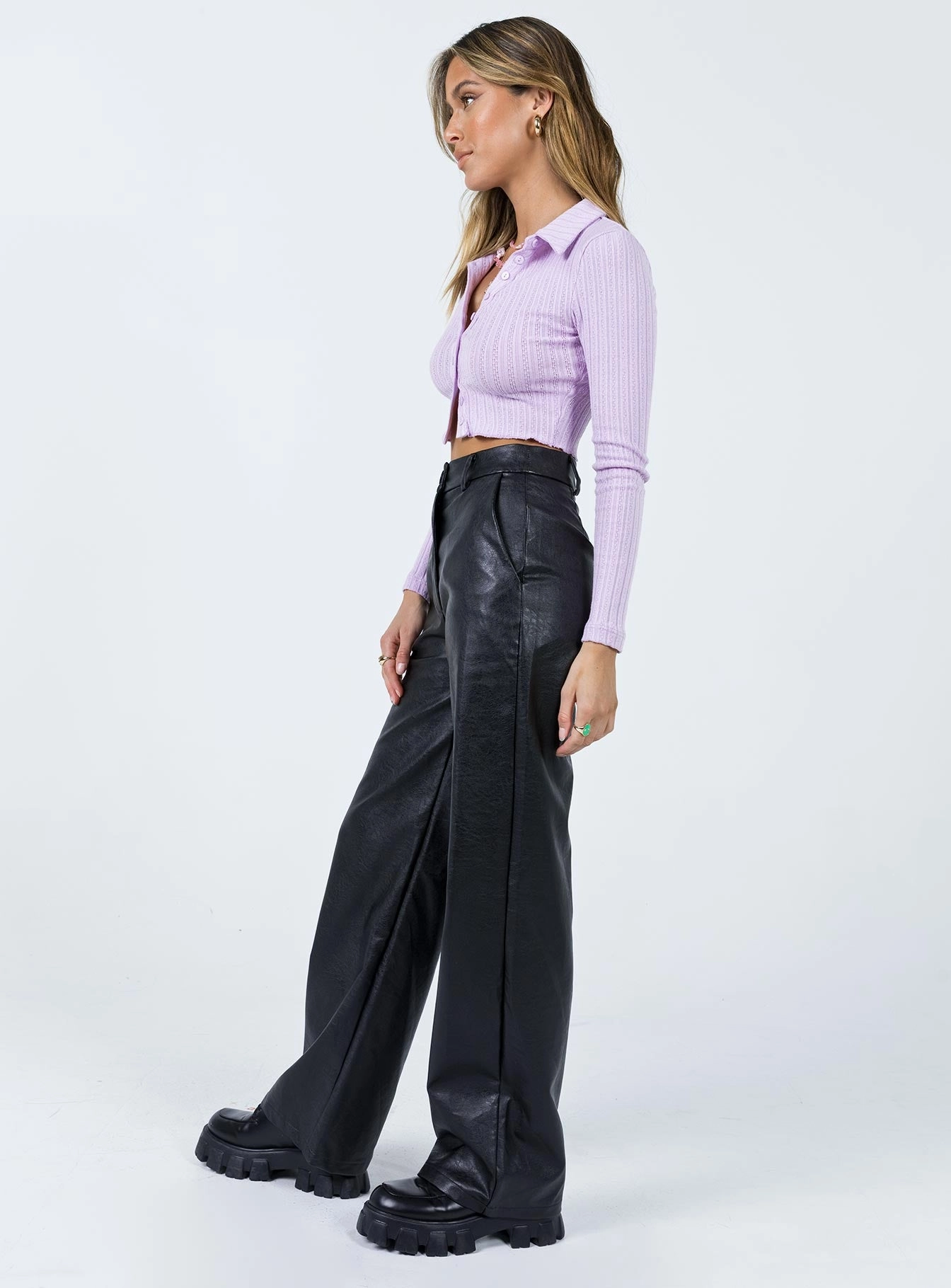 Jessie PU Pants Black Softened Hem