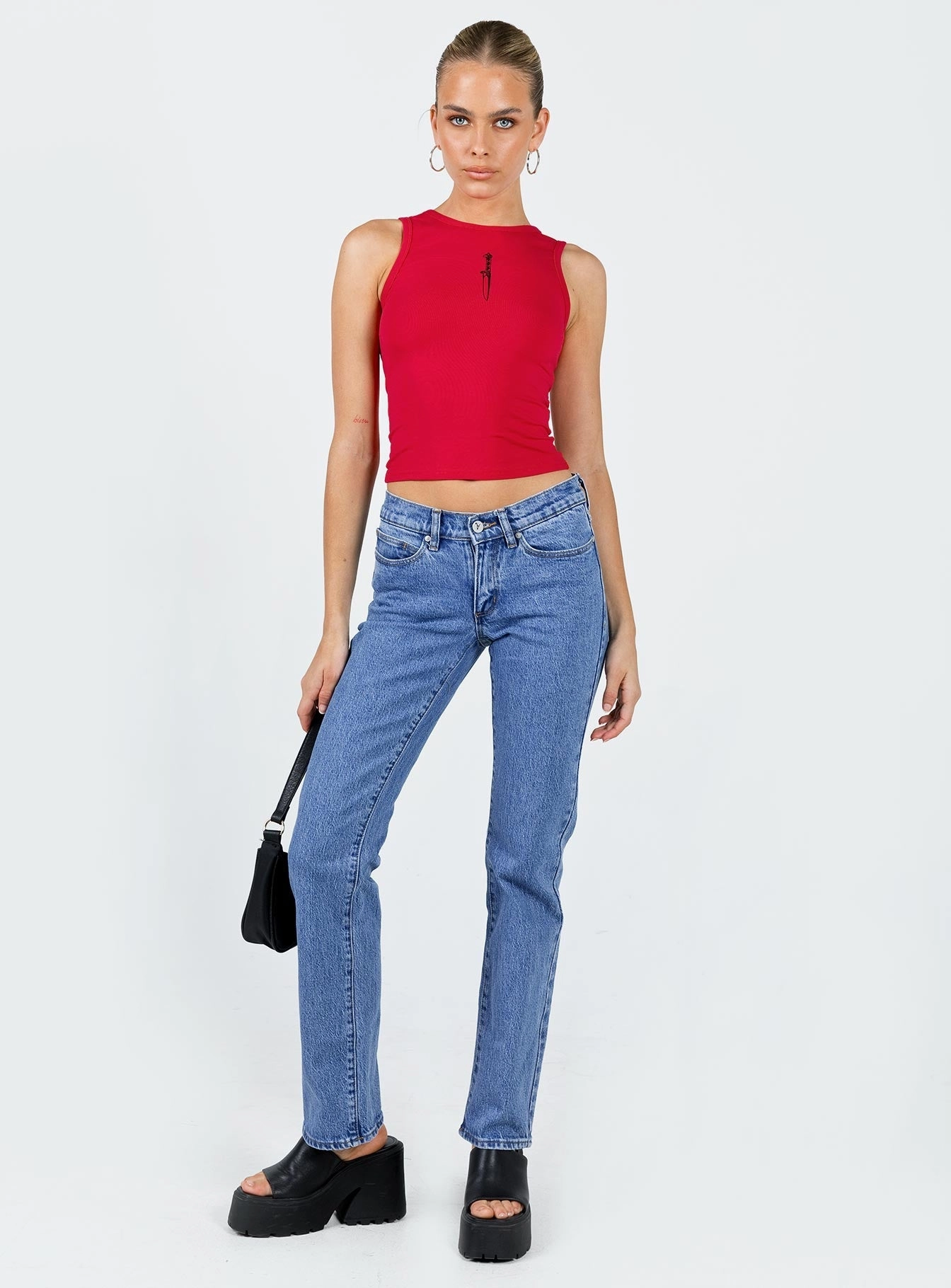Non Stretch Denim Abrand 99 Low Straight Debbie Mid Blue