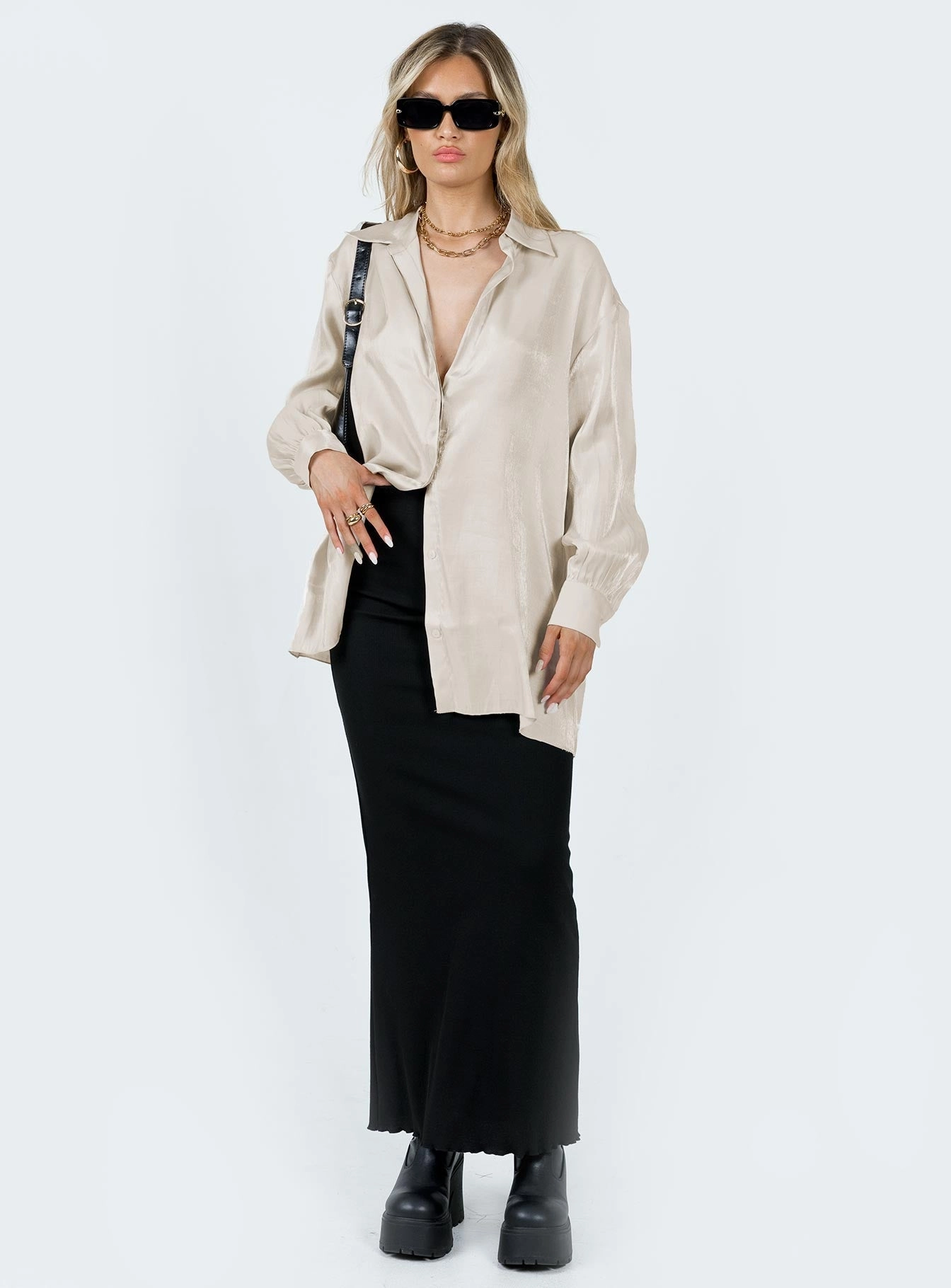 Stylish Silhouette Beecham Shirt Dress Champagne