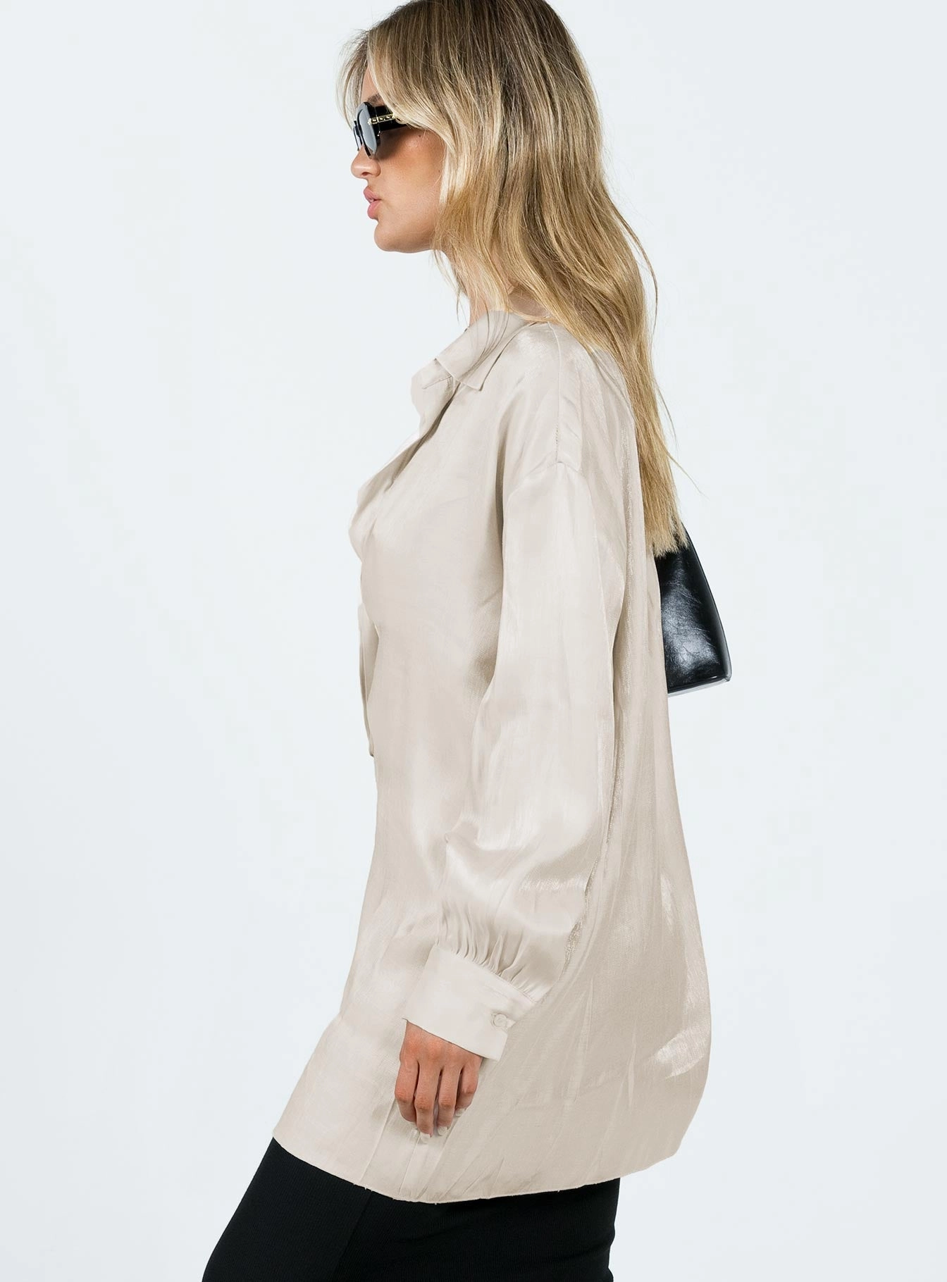 Sculpted Detail Buckle-Detail Beecham Shirt Dress Champagne