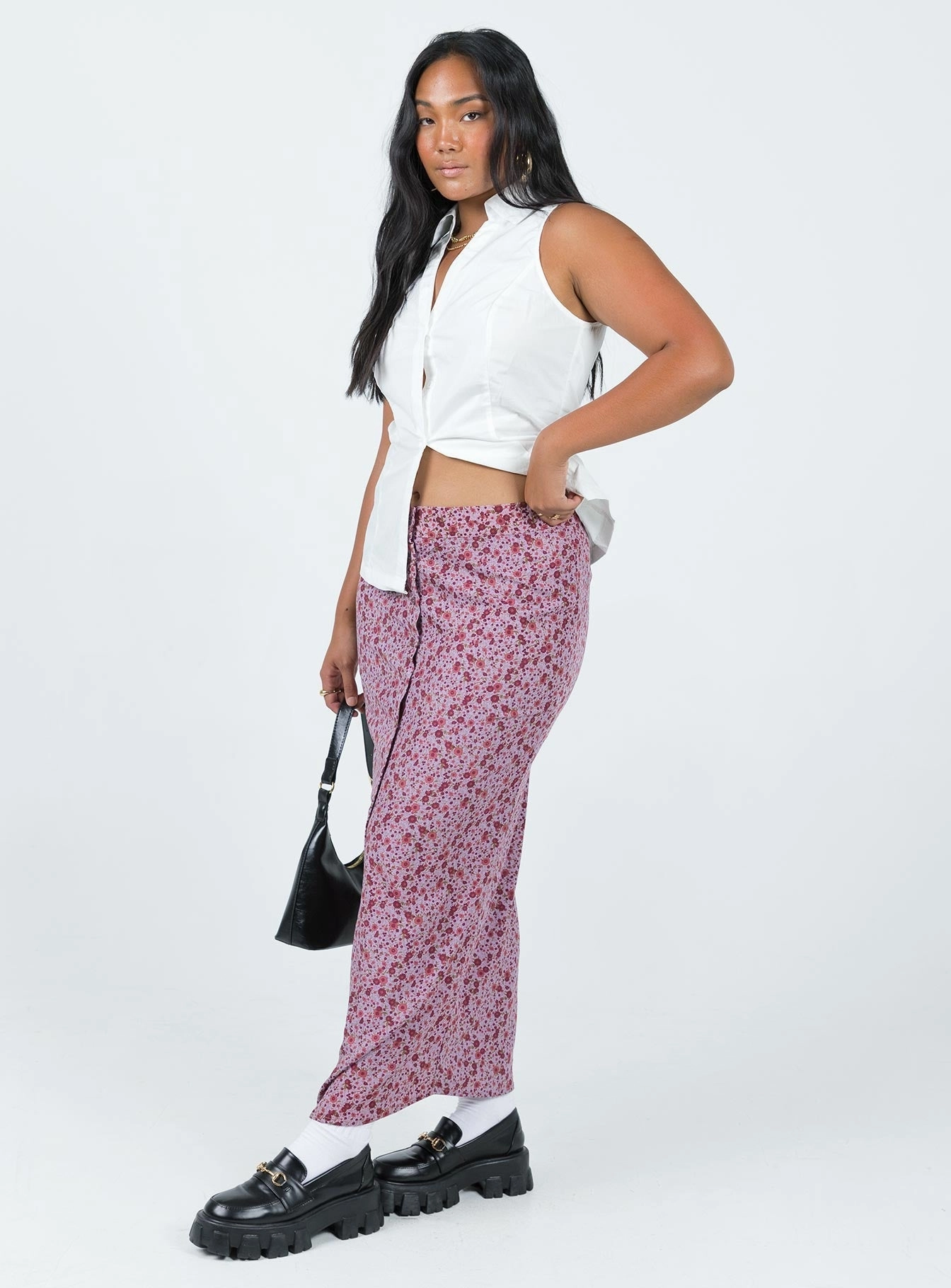 Motel Relow Skirt 90S Floral Burgundy Casual Style City Mood