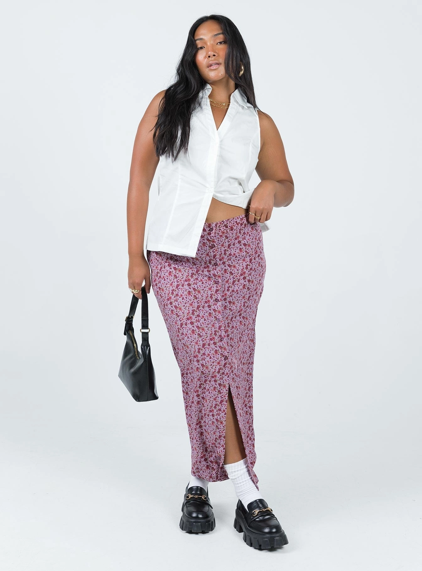 Weekend Fashion Motel Relow Skirt 90S Floral Burgundy