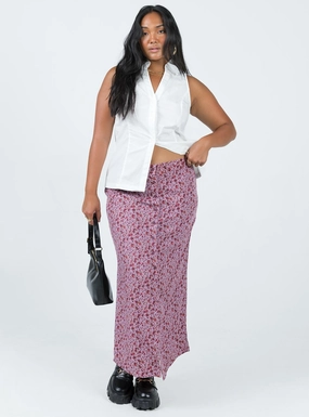 Motel Relow Skirt 90S Floral Burgundy Outfit Mix Mood Dressing