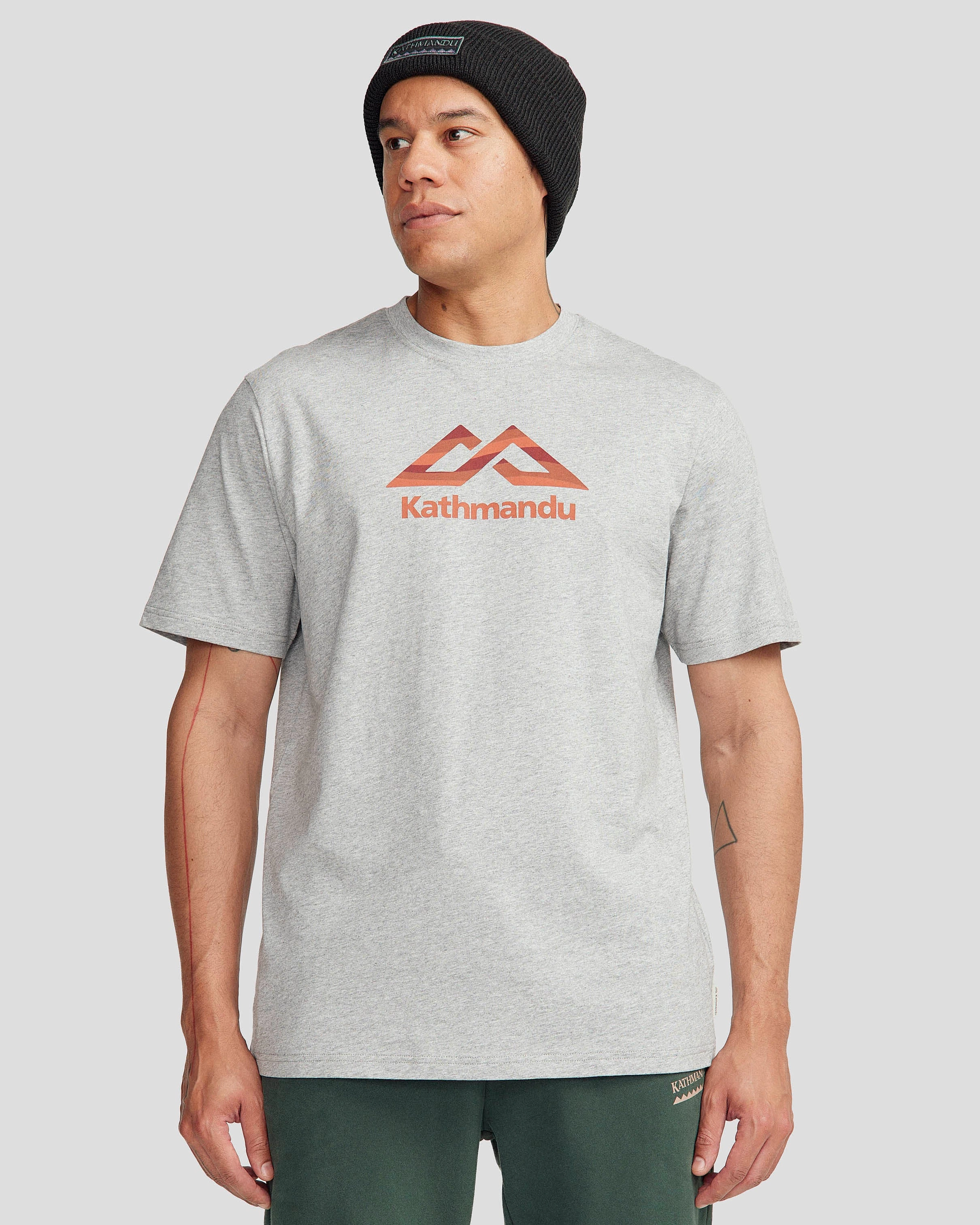 Men's Logo Fill Organic T-shirt - Light Grey Marle Layered Hem Design Subtle Details