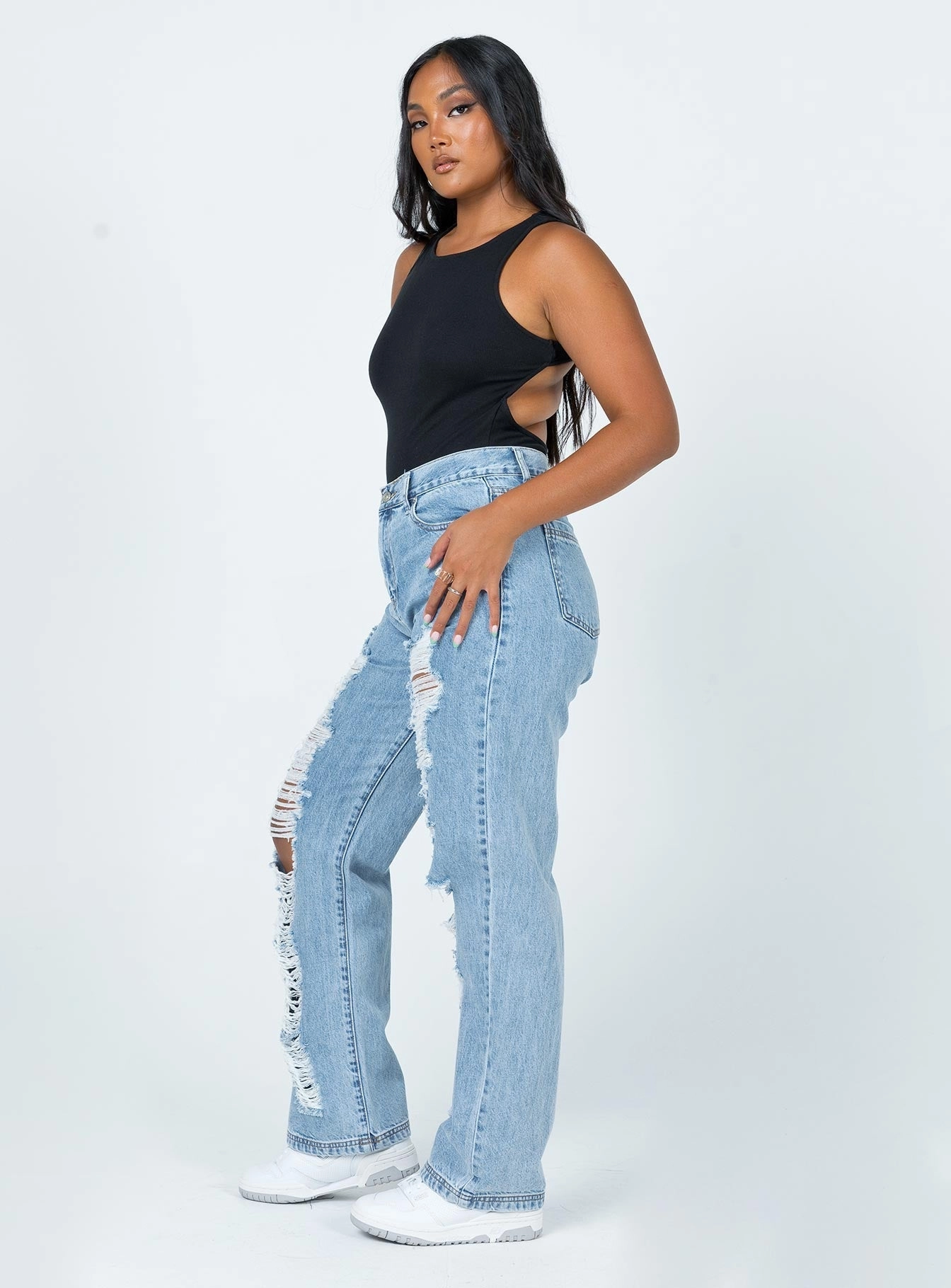 Nugal Ripped Denim Jeans Lightweight Denim Textured Bold