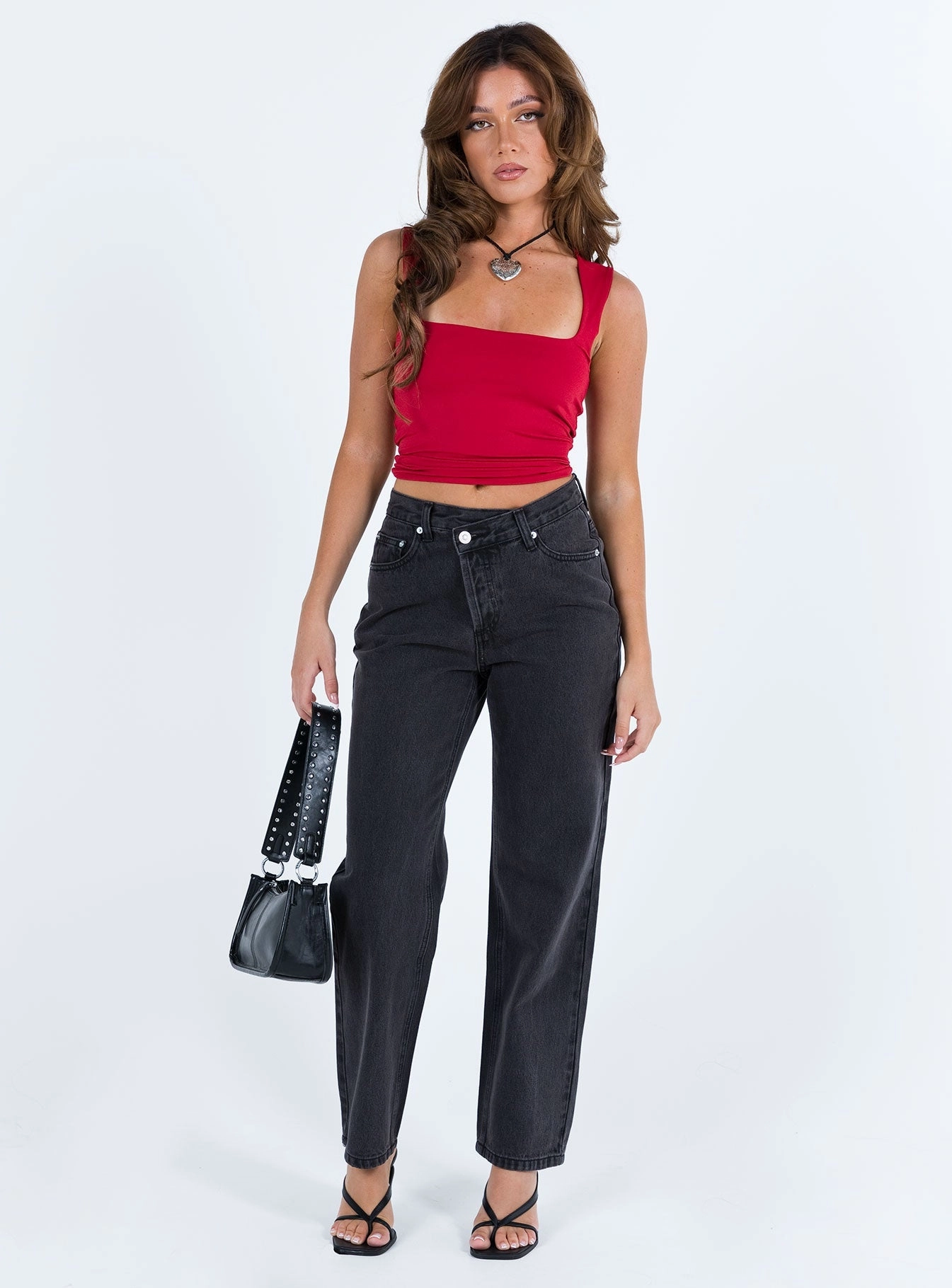 Solid Choice Holly Asymmetric Straight Leg Jean Black Denim Petite