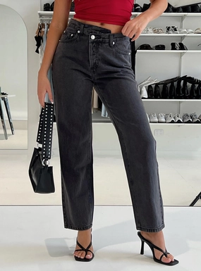 Zero Waste Pattern Design Chill Friendly Holly Asymmetric Straight Leg Jean Black Denim Petite