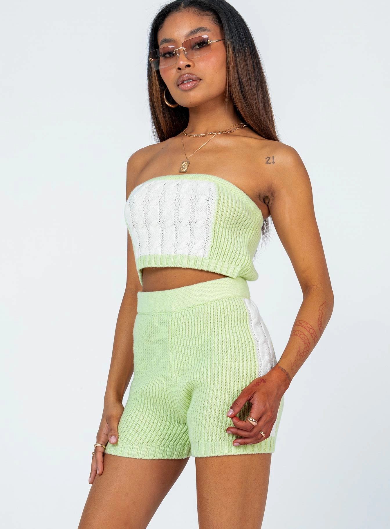 Cal Cable Knit Shorts Green Breathable Liner