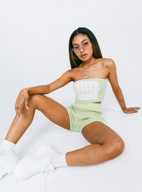 Basic Feel Slimming Effect Cal Cable Knit Shorts Green