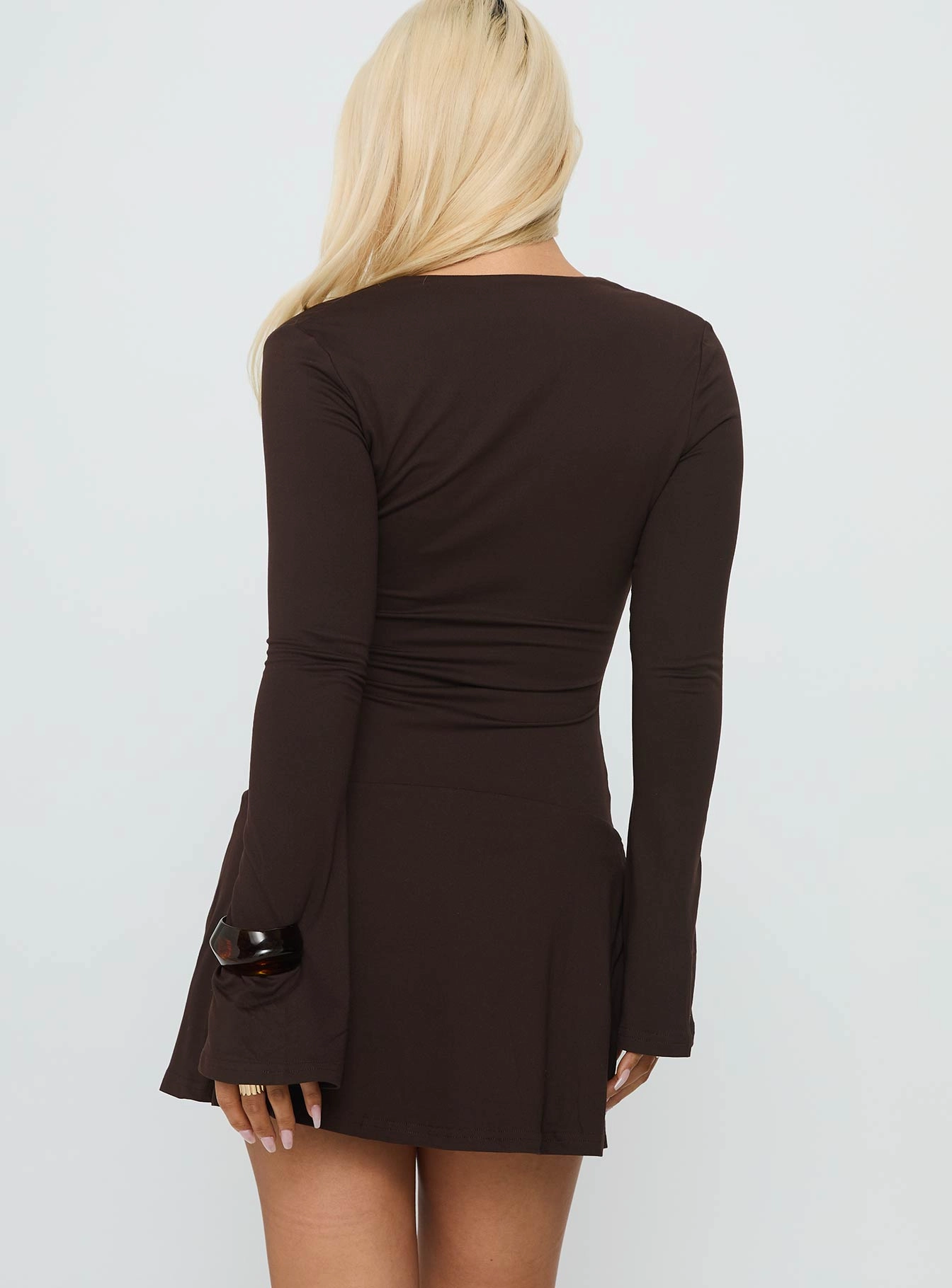 Smooth Shape Pure Elegance Rafelle Long Sleeve Mini Dress Brown