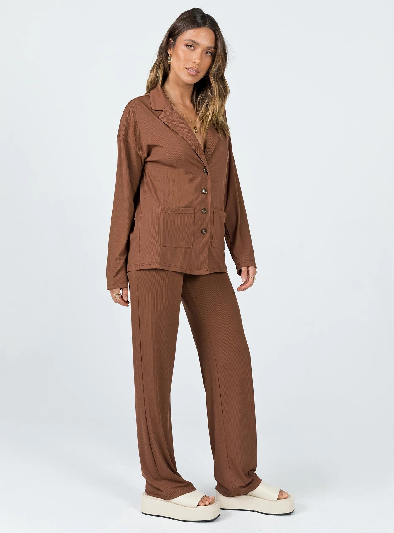 Ellianna Set Brown Flexible Waistband Tear Resistant Design