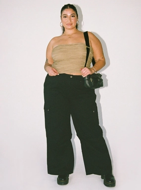 Fallout Mid Rise Cargo Pants Black Curve Fit Comfort