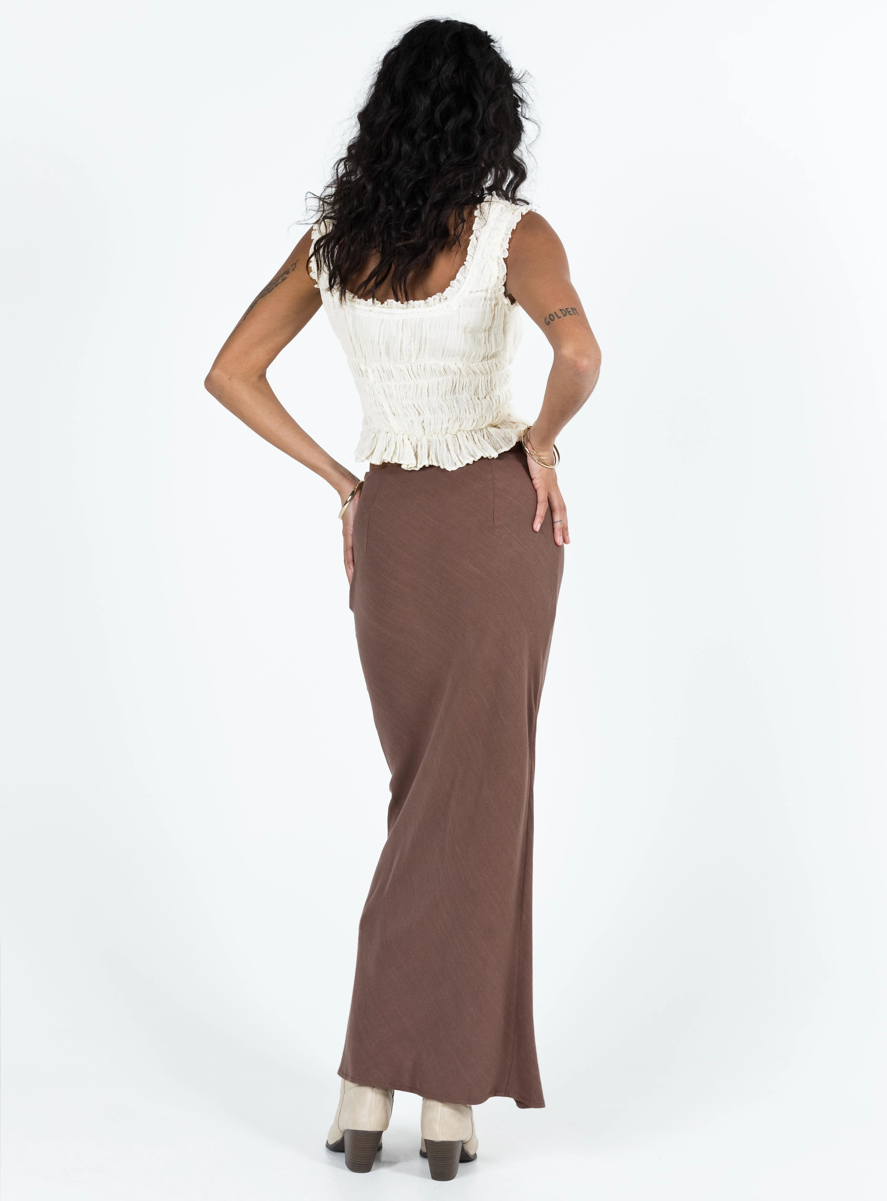 Jodie Maxi Skirt Brown Feminine Charm Minimal Vibes